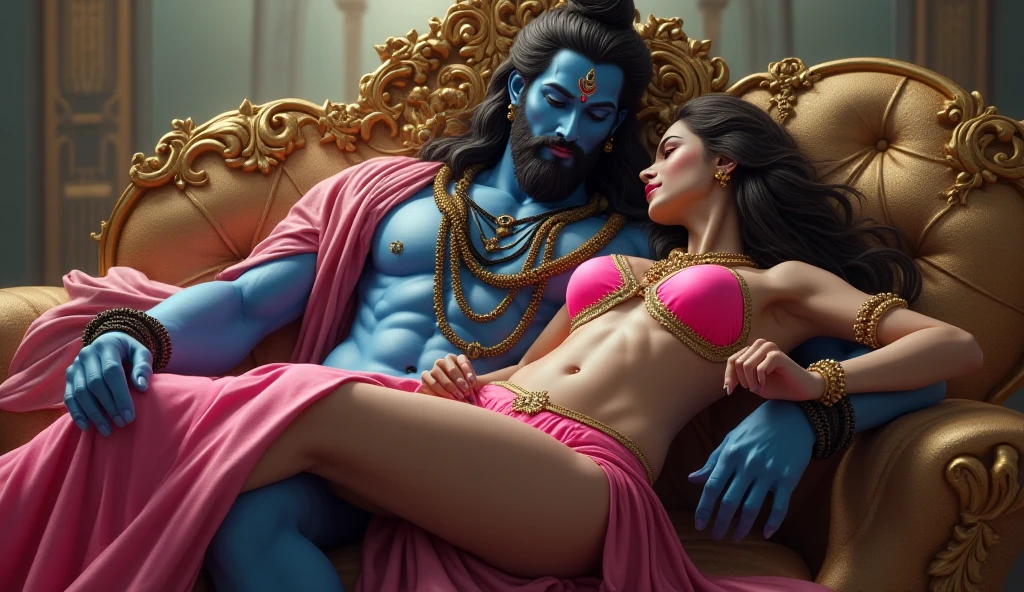 ((best quality)), ((masterpiece)), (detailed), (couple), ((1woman, 1man)) , ugly masculine man, heavy rough beard, (feminine beautiful indian hindu woman), natural woman breast, indian goddess in jewellery, woman in transparent saree, (man groping woman forcefully from back), man grabbing woman crotch, (fantasy illustration:1.3), enchanting gaze, captivating pose, sexy, NSFW, rough, evil look, dominating man, submissive woman , uncomfortable woman, (high-resolution:1.2)
