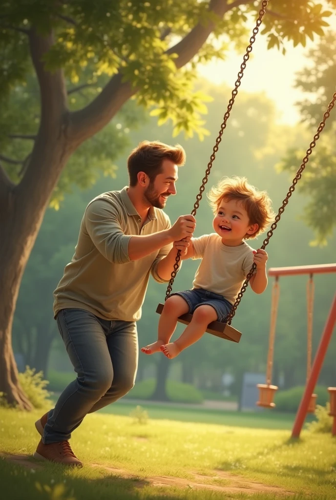 Portrait of a father with his son on the swing