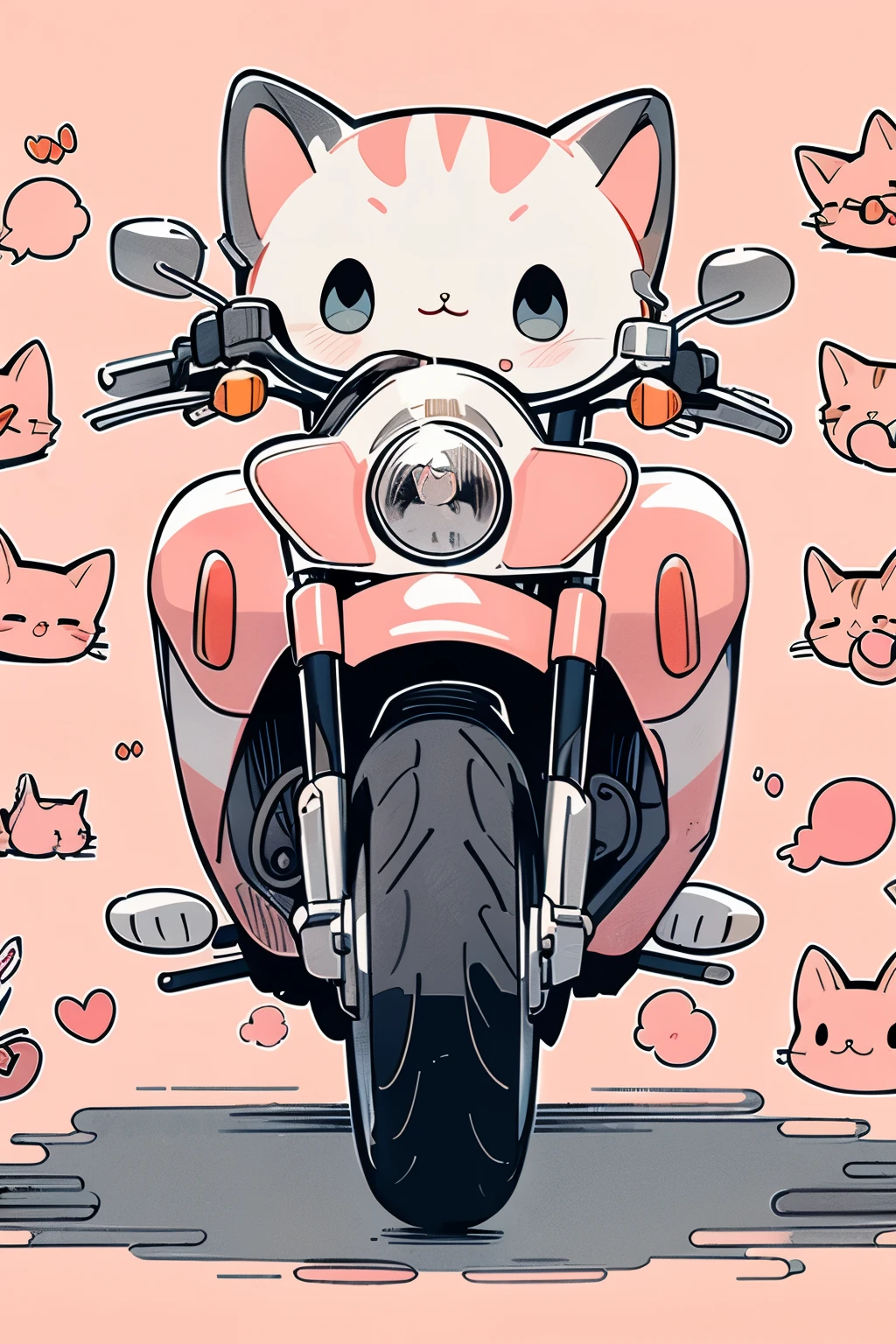 ((coralpink cats pattern background:1.1)),((Many animals with cats:1.2)),((own a Harley-Davidson:1.0)),