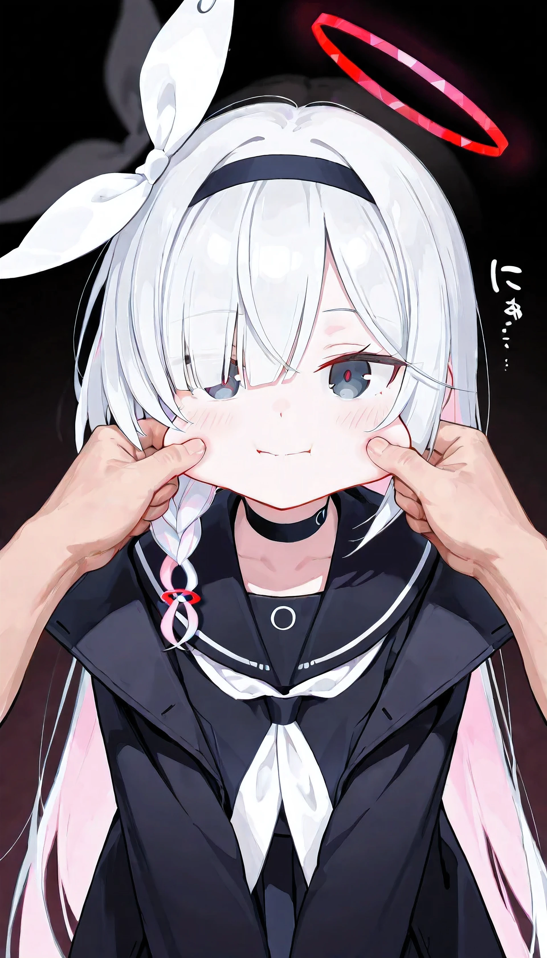 1girl,heart-shaped pupils,fingernails,hands on own face,white hair,buel eyes,(blush:1.1),choker,upper body,trembling,sweat,sweatdrop,heart,(speed lines:1.1),medium breasts, ((heavy breathing:1.3)), love, heart, crop top, happy, smile GURA.