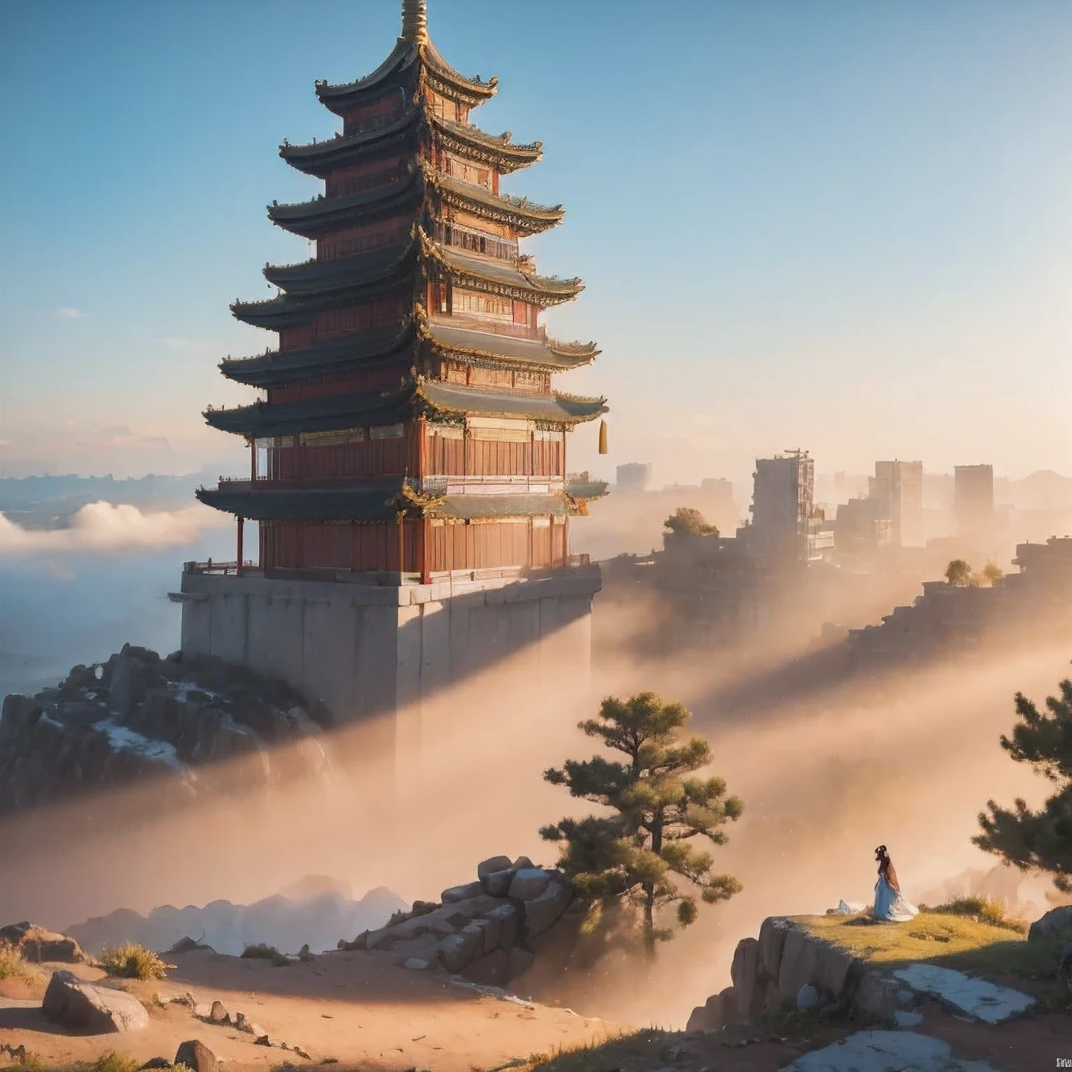 (((watercolor))))landscape,buildings in a city with a pagoda in the middle of the city, cyberpunk chinese ancient castle, watercolor,stylized urban fantasy artwork, dreamy chinese town, concept art , highly rendered, game art matte painting, matte painting 4k 8k, cinematic. by leng jun, in a tropical and dystopic city, 8k matte painting, 8 k matte painting,(((watercolor)))