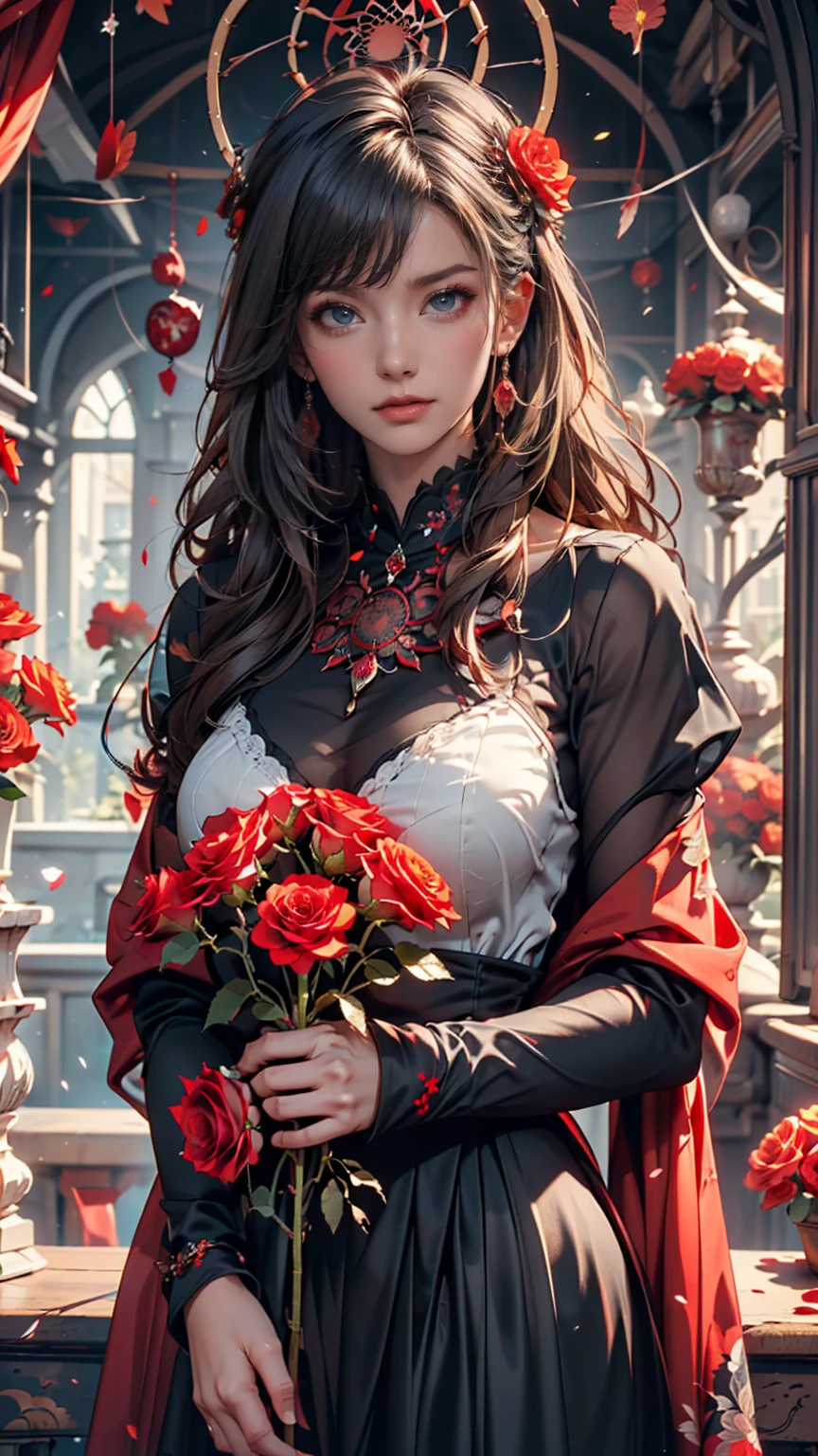 Tattoo on body、There is a woman holding flowers., album art, realism art, Sitting on an underwater throne, Art Cover, realism art style, album, Realistic art, Official Artwork, realism artstyle, music album art, Adam Dario Kiel, Realistic artwork, album Art Cover, Official Art, Little Peep, inspired Adam Dario Kiel