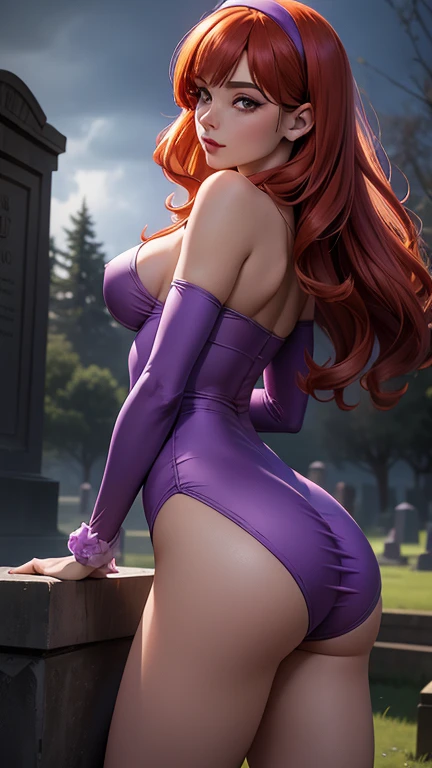 (ultra realistic,32k,RAW photo:1.1),(high detailed skin:1.1), (sexy lingerie) 8k uhd, dslr, high quality, film grain, (makeup, mascara:1.1), lips,(thick\lips\), 
1girl, solo, redhead, (purple eyes:0.8), purple headband, light purple pantyhose, big breast,
(refraction:1.1),dark theme, A mountainous location full of jagged rocks and boulders