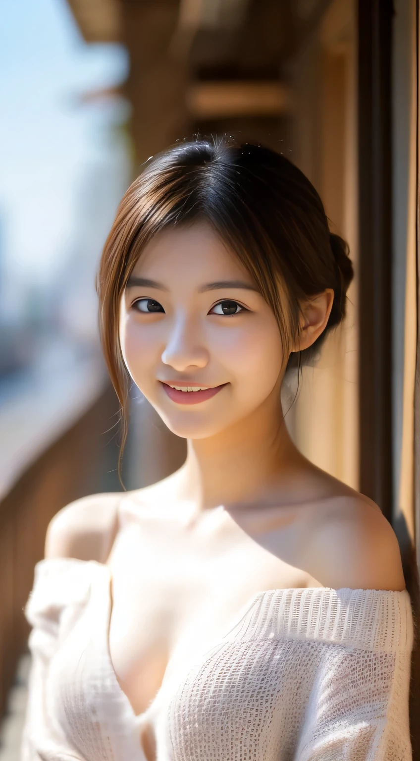 best quality, face focus, soft light, ultra high res, (photorealistic:1.4), RAW photo,(Shinozaki Ai),
1japanese girl, solo, cute, kawaii, smile, (pupil, lights in the eyes),  detailed beautiful face, (busty),(high resolution detail of human skin texture),(long hair),(portrait), chest up, white traditional kimono, in the forest,
