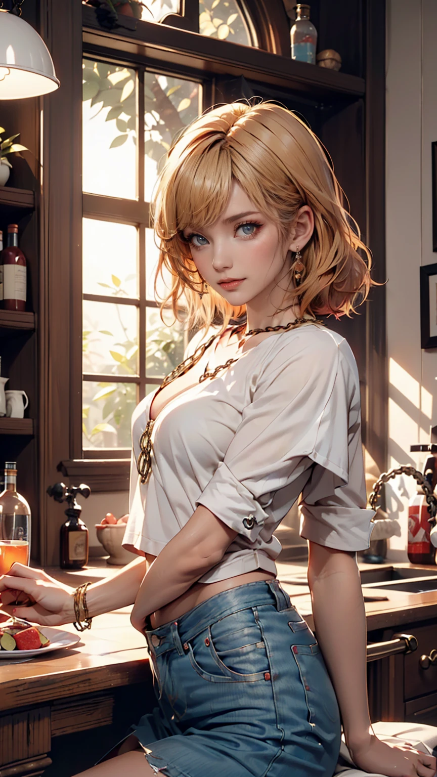 <lora:mgk_akane:1>,mgk_akane,blonde hair,short hair,blue eyes,standing,Ultra-detail,(highres:1.1),best quality,(masterpiece:1.3),cinematic lighting,