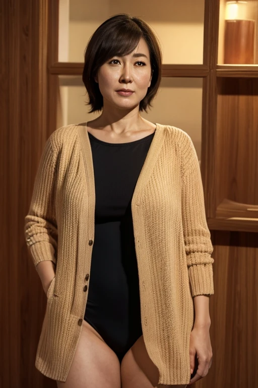 top-quality, masterpiece, hight resolution, Photorealsitic, profetional lighting, ighly detailed, depth of fields, ((One beautiful woman)), ((70yo)), Female sexy, Classroom, ((tight sweater, skirt by the)), Detailed face, beautidful eyes, bangss, small breasts of good shape, Light Brown Straight Hair, Faint lips, ((Stand forward、gazing at viewer, Serious face)), cowboy shot, sharp,