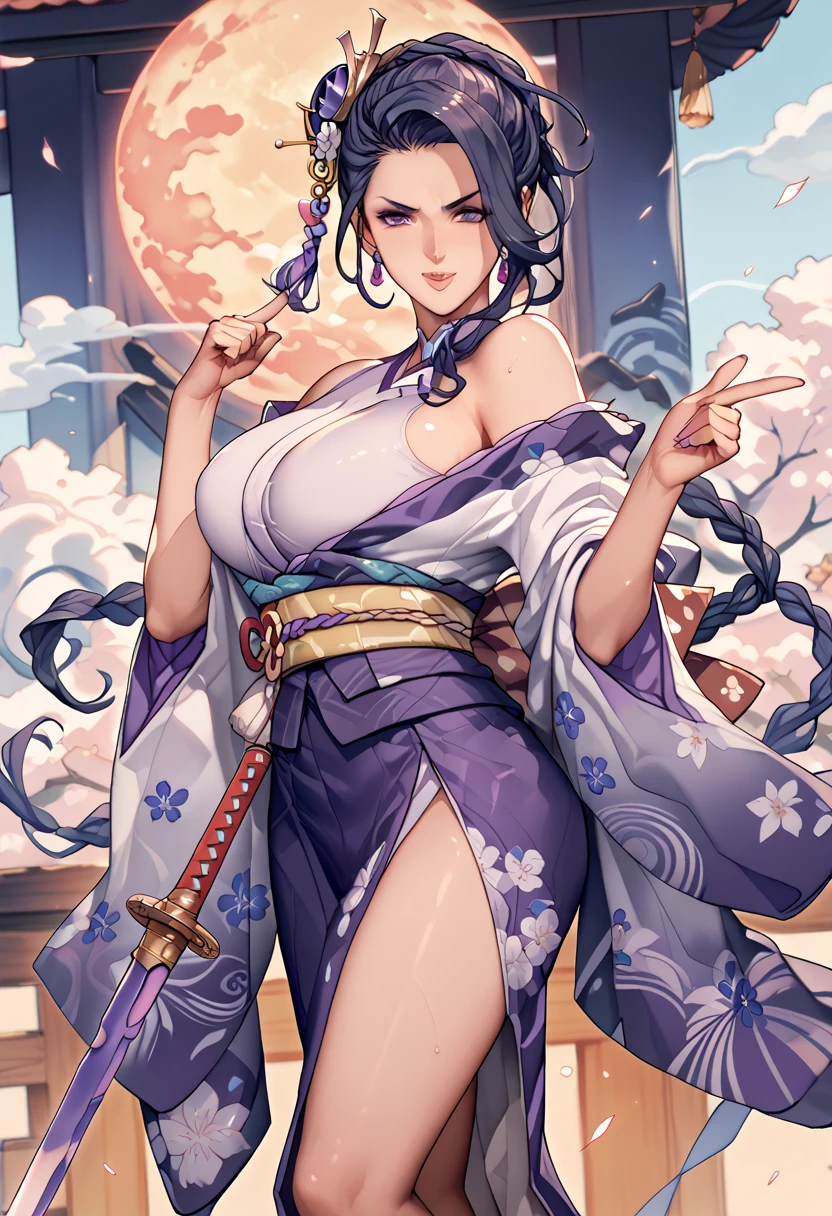 Blushing warrior Mulan in a kimono, Beautiful breasts