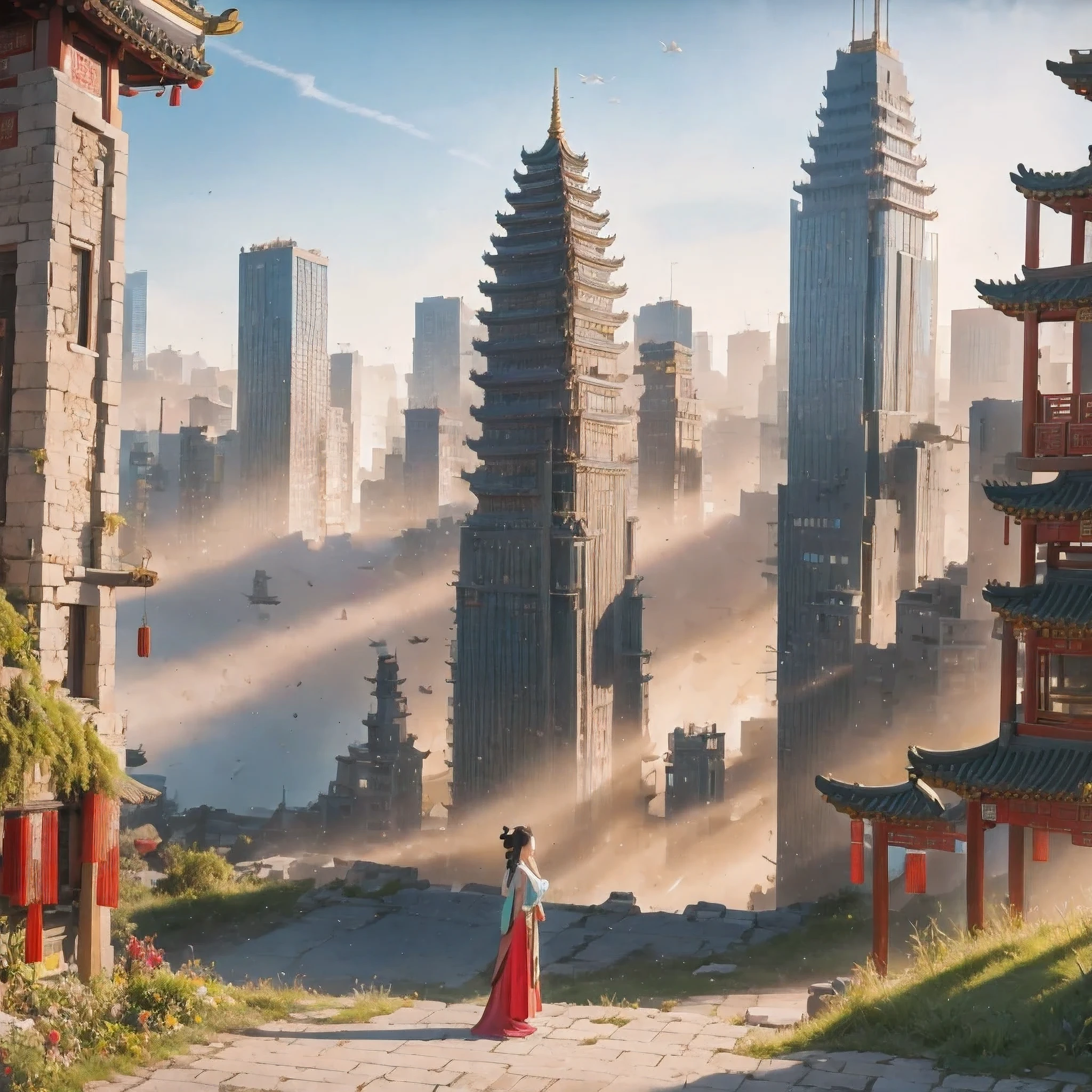 (((watercolor))))landscape,buildings in a city with a pagoda in the middle of the city, cyberpunk chinese ancient castle, watercolor,stylized urban fantasy artwork, dreamy chinese town, concept art , highly rendered, game art matte painting, matte painting 4k 8k, cinematic. by leng jun, in a tropical and dystopic city, 8k matte painting, 8 k matte painting,(((watercolor)))