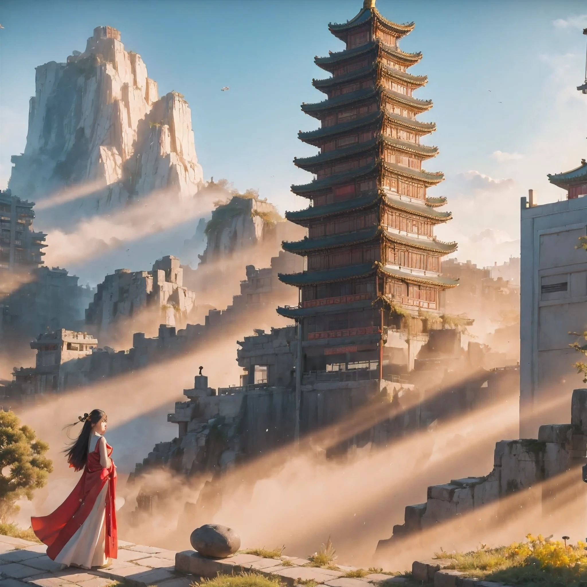 (((watercolor))))landscape,buildings in a city with a pagoda in the middle of the city, cyberpunk chinese ancient castle, watercolor,stylized urban fantasy artwork, dreamy chinese town, concept art , highly rendered, game art matte painting, matte painting 4k 8k, cinematic. by leng jun, in a tropical and dystopic city, 8k matte painting, 8 k matte painting,(((watercolor)))