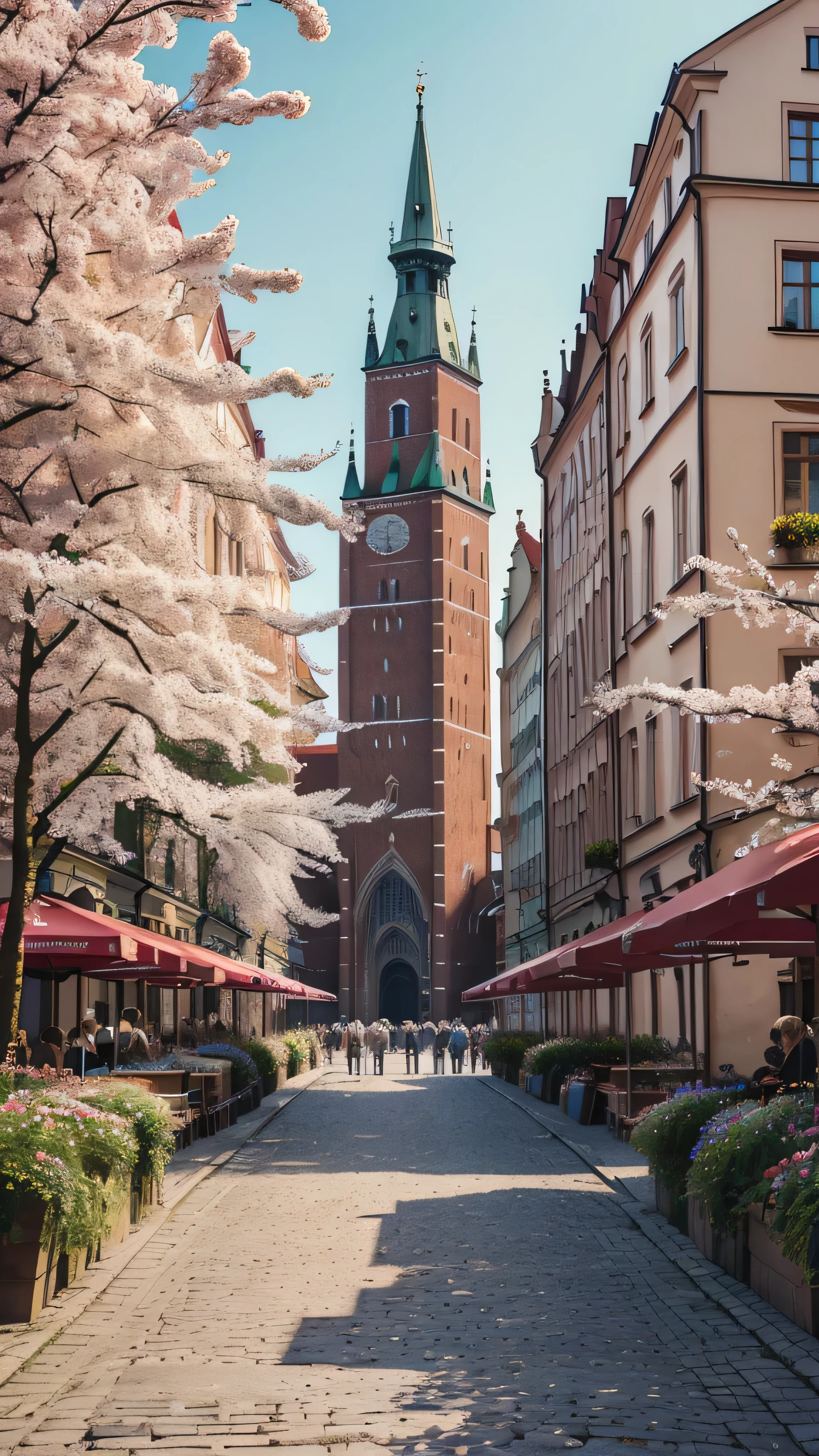  photos of Wroclaw by a professional photographer , Poland: In Wroclaw 、 A bustling market square heralds the arrival of spring ,  where the iconic flower market is blooming with colorful flowers,  The historic island of Tumski is surrounded by cherry blossoms ,  Create a picturesque urban retreat . ,
Wide angle, landscape , 
 photorealism,Unreal 5 DAZ,  extremely detailed  ,(( holds an ultra sharp )),(( masterpiece)),((最 high quality)),((Ultra Detailed Ed )),(( intricate details )),  extremaly detailed background ,  surreal ,32K, RAW Photo, 8k , DSLR, Soft Lighting , high quality, Film Grain,  beautiful and aesthetic, extremely detailed , Natural Shadows,
