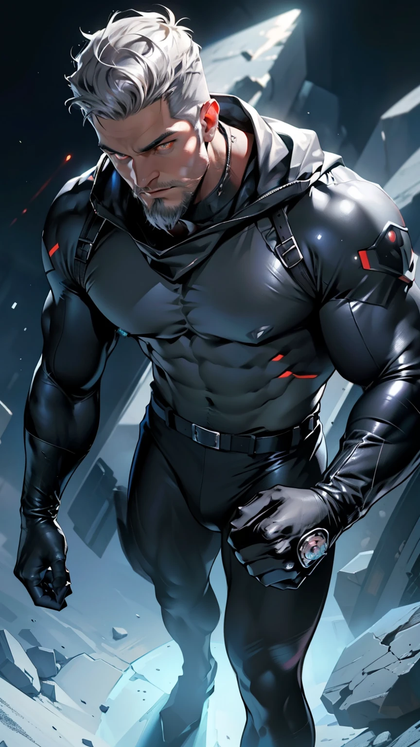  ( full length) A wild   Muscular man, сексуальный bad,  2 meters Height , thin body , (30-year-old man   :1.3),  One,     metal tight suit  ,  liquid shiny metal   ,   metal slime  ,  glove belt ),  glove belt,  very large realistic hill, neon stripes,  gray hair,   shaved whiskey, (Big influence ),   Muscular,  bad , bristle,    short beard, (   detailed face :1.3), (   white glowing eyes:1.2) ,    ambient light  , (   high quality  ,    High definition  ,    photorealistic ),    cinematic lighting   ,   Masterpiece ,  RAW Photo,    complicated details , HDR,    depth of field    ,   with space  ,  wonderful place ,     energy threads around the body  