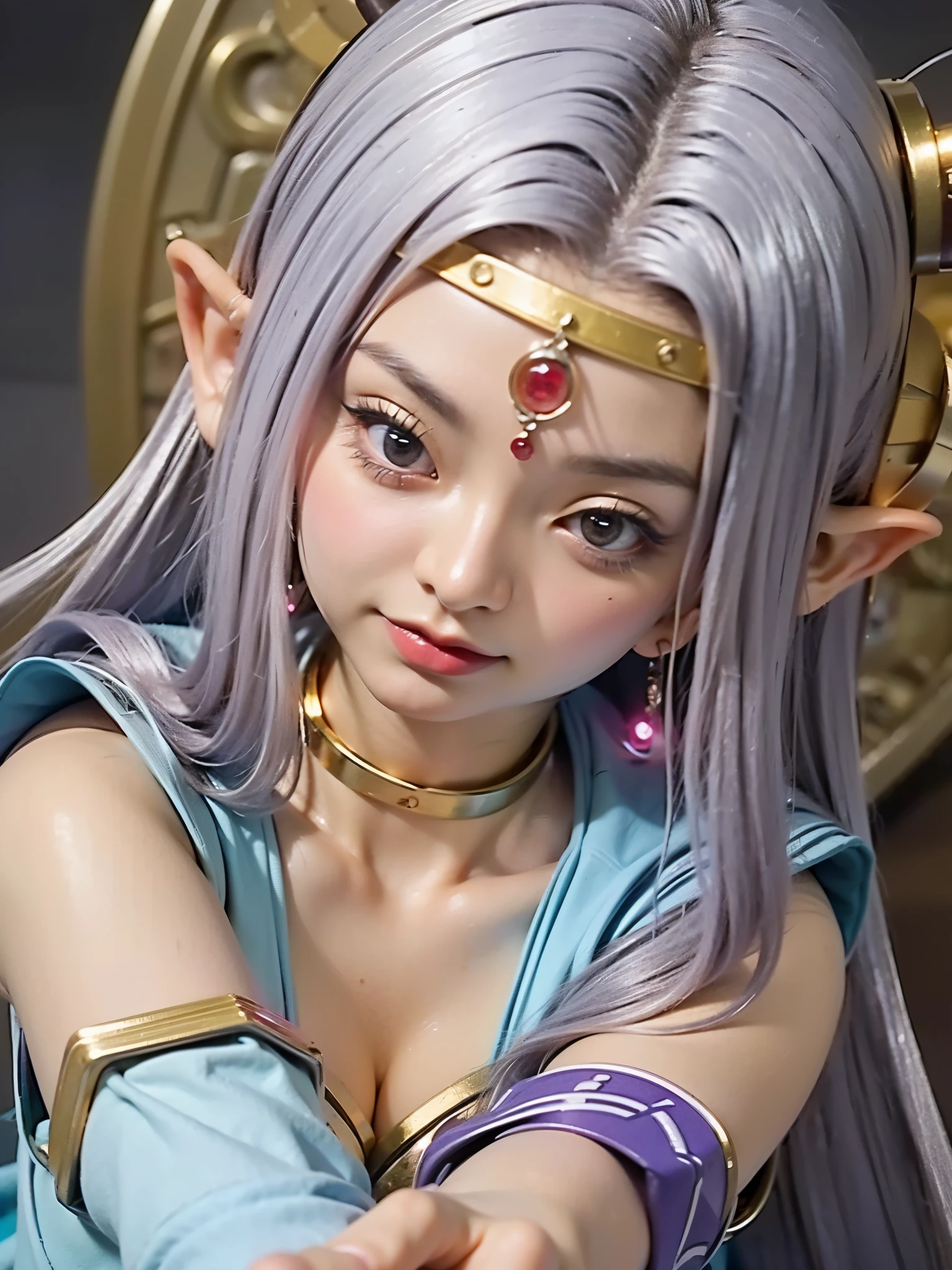 (Completely live action:1.37), (Amazingly realistic textures:1.37), (masterpiece, best quality:1.2), (8k uhd, 16k, 32k, ultra high res), amazingly realistic skin, amazingly realistic photo, superrealism, (photorealistic:1.37), (RAW photo), ultimately realistic, (ultimately realistic all details), (ultimately realistic all textures), super realistic lighting, super realistic shadow, (japanese girl:1.5), ((young face)), smiling, happy, super realistic face, ultimately realistic skin, ultimately realistic eyes, (amazing droopy eye makeup:1.35), ultimately realistic background, ultimately realistic detail up, kkw-ph1, ((amazing droopy eyes, cyberpunk-style cyborg girl, amazingly intricate details, Anatomically perfect hands, mechanical body, silver knight armor, ultra glossy texture, long canine tooth, red eyes))