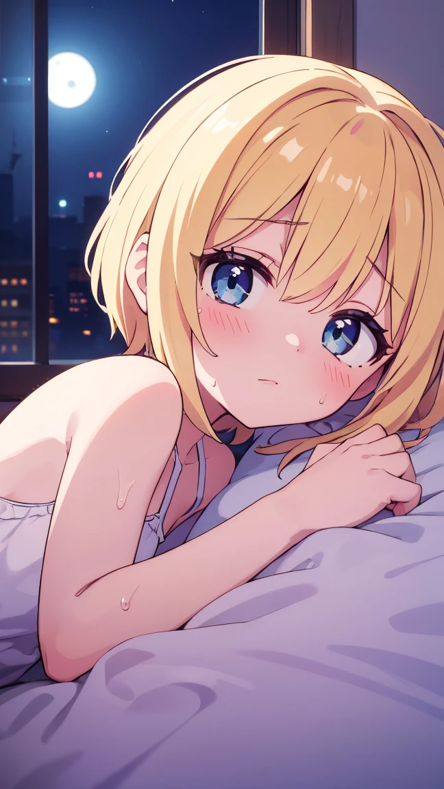 (best quality, 8k, 32k, masterpiece, UHD:1.2), 1girl,white beige hair,gleaming skin,shiny skin,mini skirt,(large blast)),泣き顔, black smoke,beautiful detailed glow,座る,酔っ払う,bed,