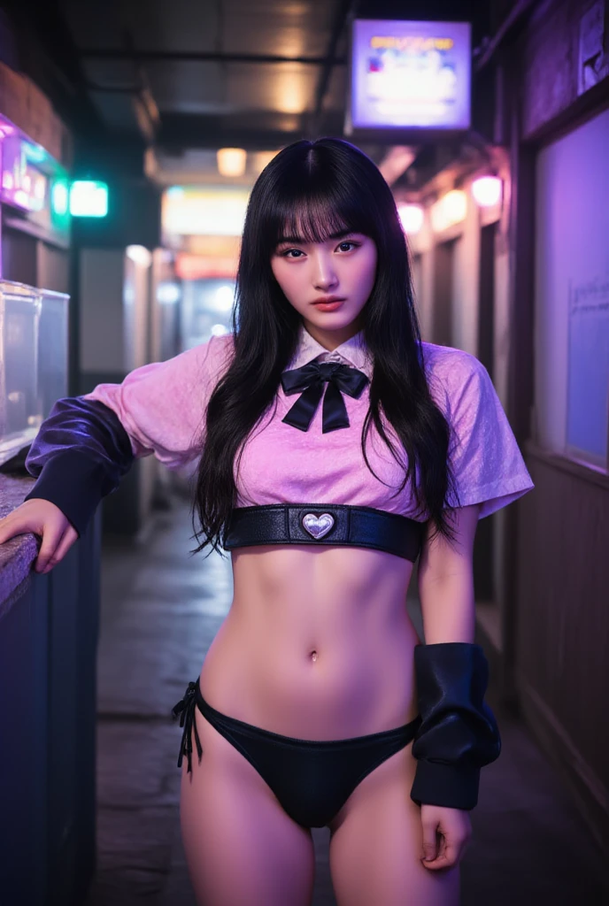 1 girl, Full body up and down, Beautiful black eyes, sexy post, Hot body, Long black hair, Big hips, Pink bra, beautiful red lips, Beautiful Legs, cat ears, Ultra high quality realistic