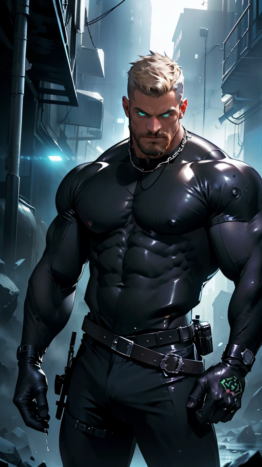  ( full length) A wild   Muscular man, сексуальный bad,  ( brutal sadist , satanic , executioner, bdsm master ), 2 meters Height , thin body , (30-year-old man   :1.3),  One,     metal tight suit  ,  liquid shiny metal   ,   metal slime  ,  glove belt ), (( glove belt)),  very large realistic hill, neon stripes,   short hair,   shaved whiskey, (Big influence ),   Muscular,  bad , bristle,    short beard, (   detailed face :1.3), (   white glowing eyes:1.2) ,    ambient light  , (   high quality  ,    High definition  ,    photorealistic ),    cinematic lighting   ,   Masterpiece ,  RAW Photo,    complicated details , HDR,    depth of field    ,   with space  ,  wonderful place ,     energy threads around the body  
