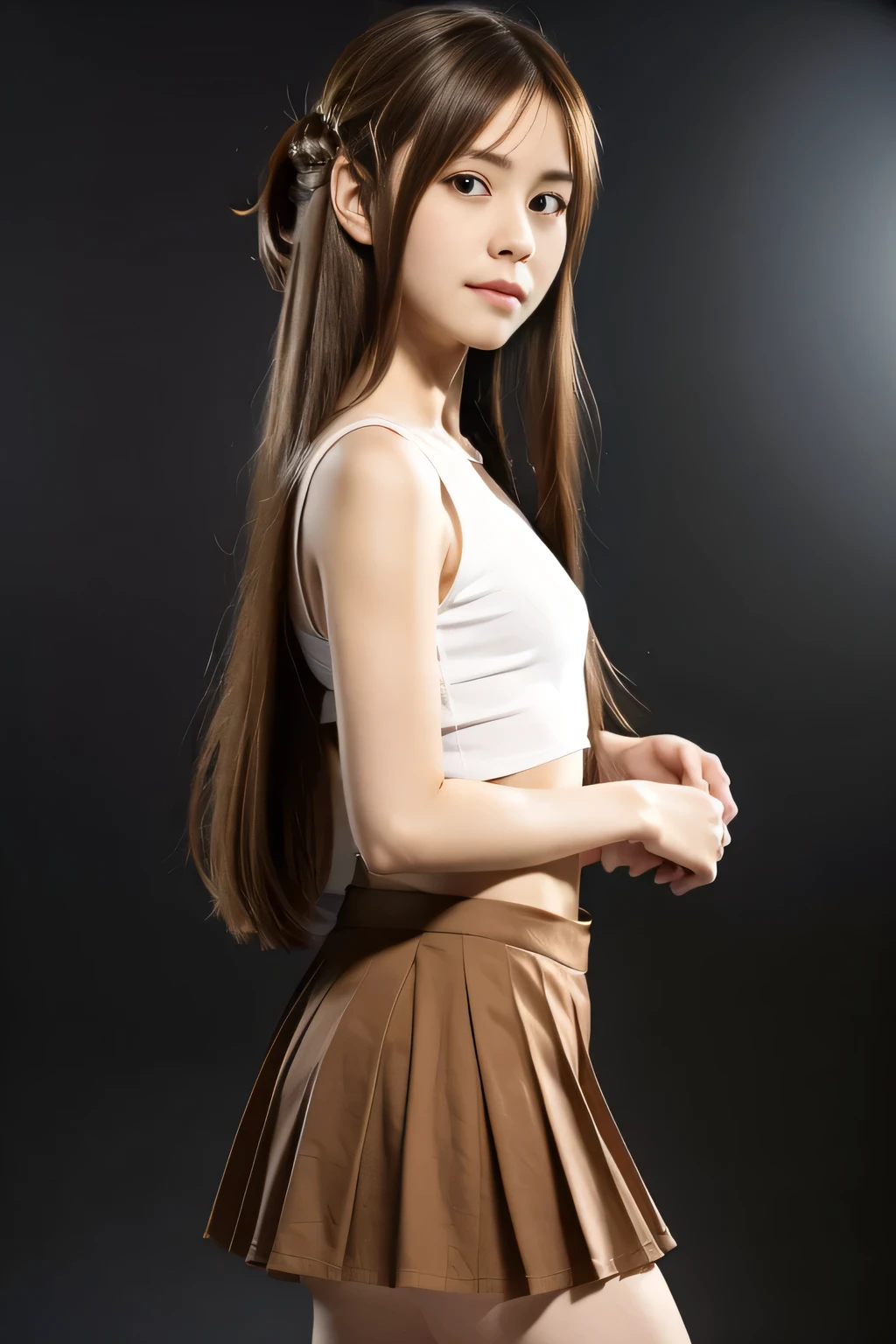 ( masterpiece, top quality, perfect anatomy, Hi-Res, 8k, by Nomi, photo by Nomi, natural skin texture with fire all around, without makeup:1.2), 1 girl, Japanese, age 14, female student, in a super cute , have smiling faces, ( Small breasts:1.2), (perfect figure1.2), and intimate , (ULTRA REAL: 1.4), RAW photos , realistic skin, very detailed, perfect anatomy, very detailed skin, Physically Based Rendering, camera, double eyelid , droopy eyes , innocent face, Cute Poses , (( full body photo)), ((( very small breasts: 1.4))),( file:1.4),( clear areolas that are light brown), ( Read more),( small ass),( slender body, small) cute face, black hair up to the shoulder , Asuna, very long hair, skirt, Asuna_first_uniform