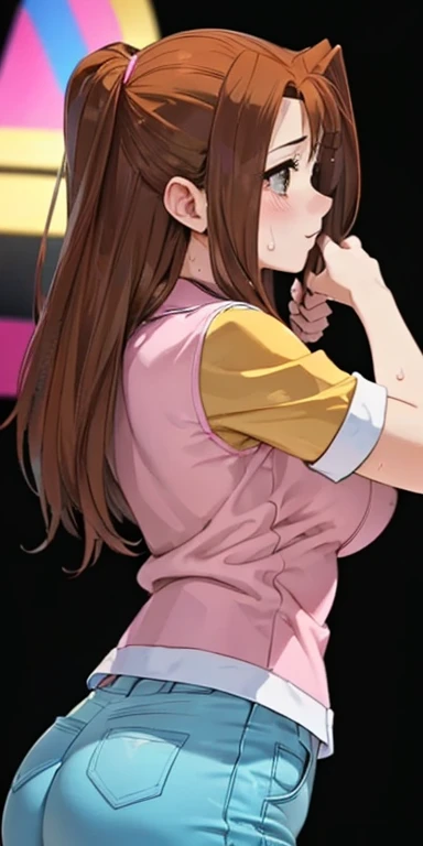 (Masterpiece, Best Quality:1.2), 1 girl, Alone,standing_to divide, Mikan Yuuki, Brown eyes, Brown hair, hair ornament,wide,green plaid skirt, Sainan High , , White shirt, yellow sweater vest
