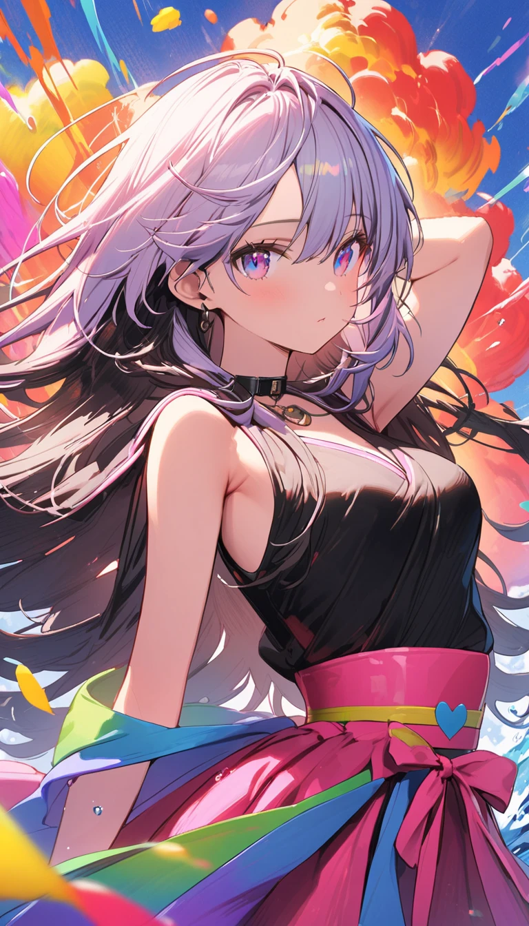girl、ribbon、Vivid Color、Tank top、Belly button exposed