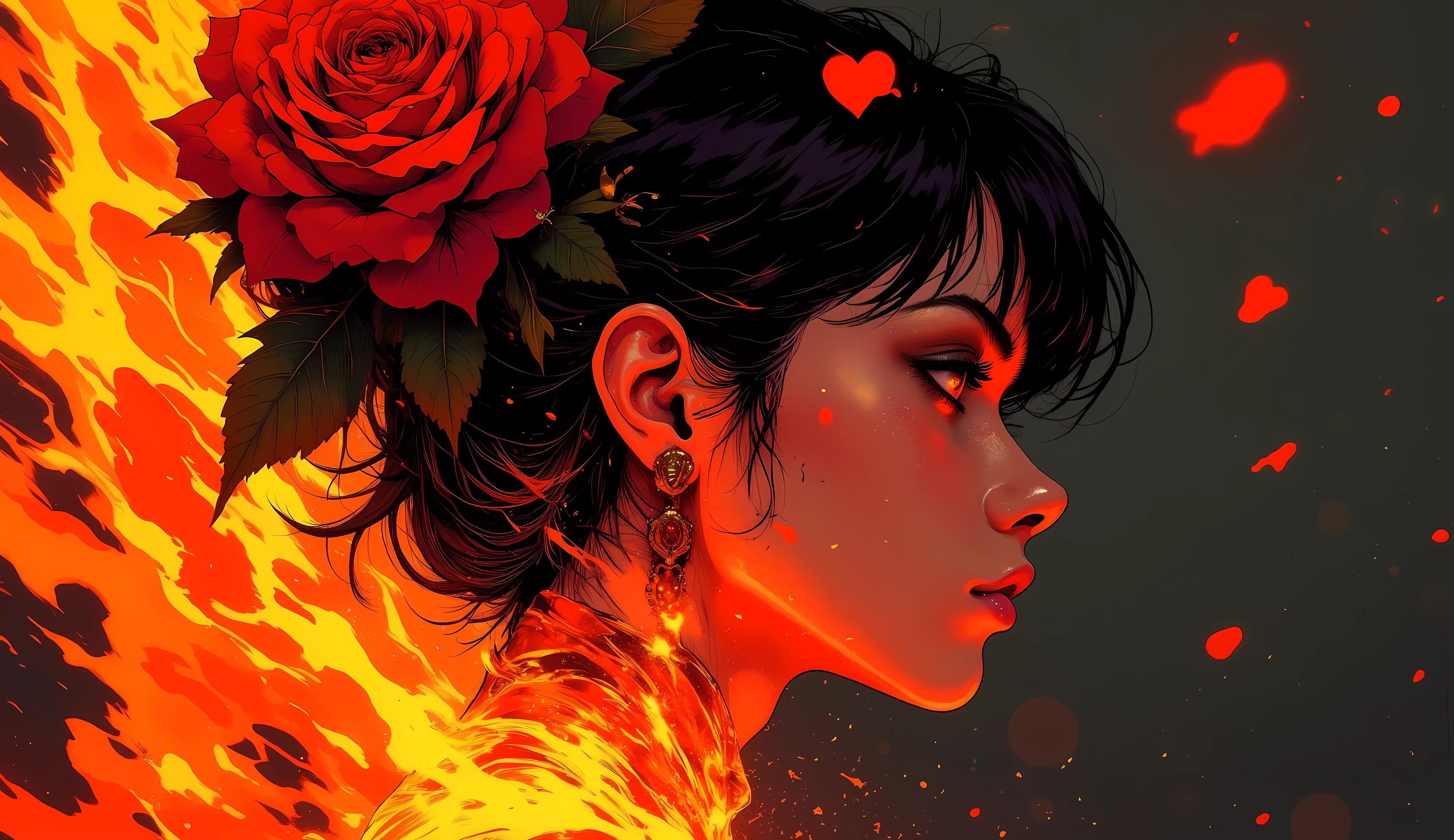 A symbol design based on a heart shape and using burning flames