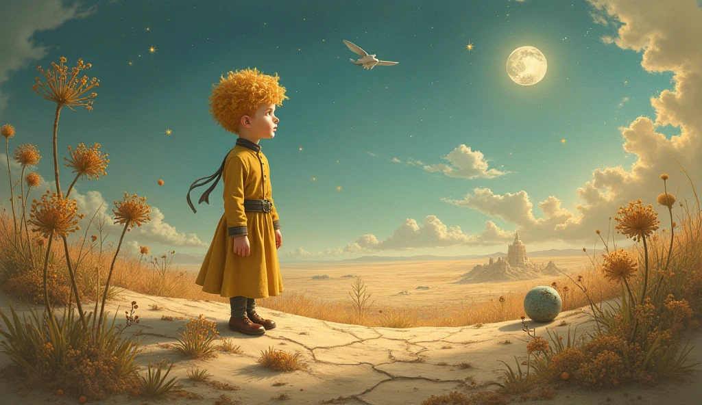 The little prince of Earth, a child from a distant planet, came to our planet after embarking on a journey to explore the universe. The little prince of Earth is dressed in a bright starry sky costume, his eyes shining with curiosity and enthusiasm. His smile was like a spring breeze, exuding warmth and tolerance. He is like a blooming flower, exuding a pure and fresh breath. His demeanor and words are full of wisdom and kindness, and he is a true observer and protector. The little prince of the earth clasped his hands together and quietly observed everything on the earth. He saw the kindness and friendship of people, the magnificence and magic of nature, and the destruction and harm that human beings have done to the earth. Although he sees various problems and challenges on Earth, the little prince of Earth has not lost hope in humanity. He believed that human beings could change and return to a state of harmony with nature. The Little Prince of Earth walked into the crowd to communicate and learn from people. He looks for the goodness and beauty in everyone's heart with warm eyes, and he guides them to the right path with wisdom and sincerity. The little prince of the earth is not just a bystander, he is actively involved in solving the problems of the earth. He works with people to plant trees, protect the ecology of animals and plants, and promote sustainable and environmental action. The little prince of the earth gives people hope and courage, and his presence awakens kindness and responsibility in people's hearts. He became a true guardian of the earth, bringing wisdom and hope to our home. The little prince of the earth brings us more thoughts and enlightenment in his unique way, and his presence makes us understand the close connection between human beings and the earth, and our responsibility to the earth. The Little Prince of the Earth is a spiritual guide and beacon, under his guidance, we can work together to protect the earth and create a better and m