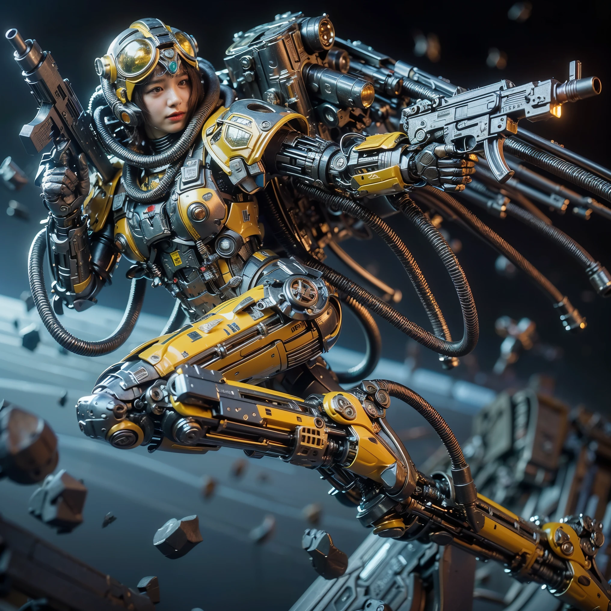 (Completely live action:1.37), (Amazingly realistic textures:1.37), (masterpiece, best quality:1.2), (8k uhd, 16k, 32k, ultra high res), amazingly realistic skin, amazingly realistic photo, superrealism, (photorealistic:1.37), (RAW photo), ultimately realistic, (ultimately realistic all details), (ultimately realistic all textures), super realistic lighting, super realistic shadow, (japanese girl:1.5), ((young face)), smiling, happy, super realistic face, ultimately realistic skin, ultimately realistic eyes, (amazing droopy eye makeup:1.35), ultimately realistic background, ultimately realistic detail up, kkw-ph1, ((amazing droopy eyes, cyberpunk-style cyborg girl, amazingly intricate details, Anatomically perfect hands, mechanical body, silver knight armor, ultra glossy texture, long canine tooth, red eyes))