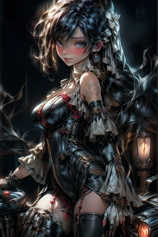 masterpiece, 最high quality, high quality, High resolution, high quality texture, high quality shadow, High Detail, Beautiful details, Detailed, Extremely detailed CG, Detailedテクスチャー, a Realistic representation of the face, Realistic, colorful , delicate, Cinematic Light, Side light, Lens flare, Ray Tracing,tailed beautiful delicate face, detailed beautiful delicate eyes,Beautiful Eyes，Detailed髪，Soft Hair，Well-shaped lips，ninja, bare shoulders, detached sleeves, cleavage，Crouching with legs apart，Black see-through underwear，cameltoe，night，Female ninja，Ninja，Black tight short skirt，Detailed cloth texture