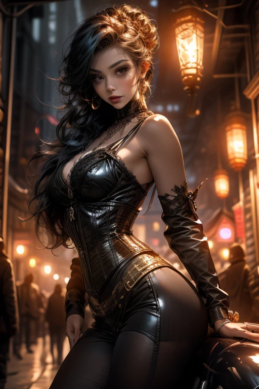 dark fantasy, 2 asian woman scary rock star band, vintage charm, skinny body, upward blow hair, squint eyes, exaggerated features, rotten poison holes body, distorted scary face, rough long face, different facial expressions,  wearing different color glamorous cocktail gown, black water drips, are dancing energetically, with a handsome korean man with suit, nightclub background, 3D animation display, background lighting, many people partying in the background