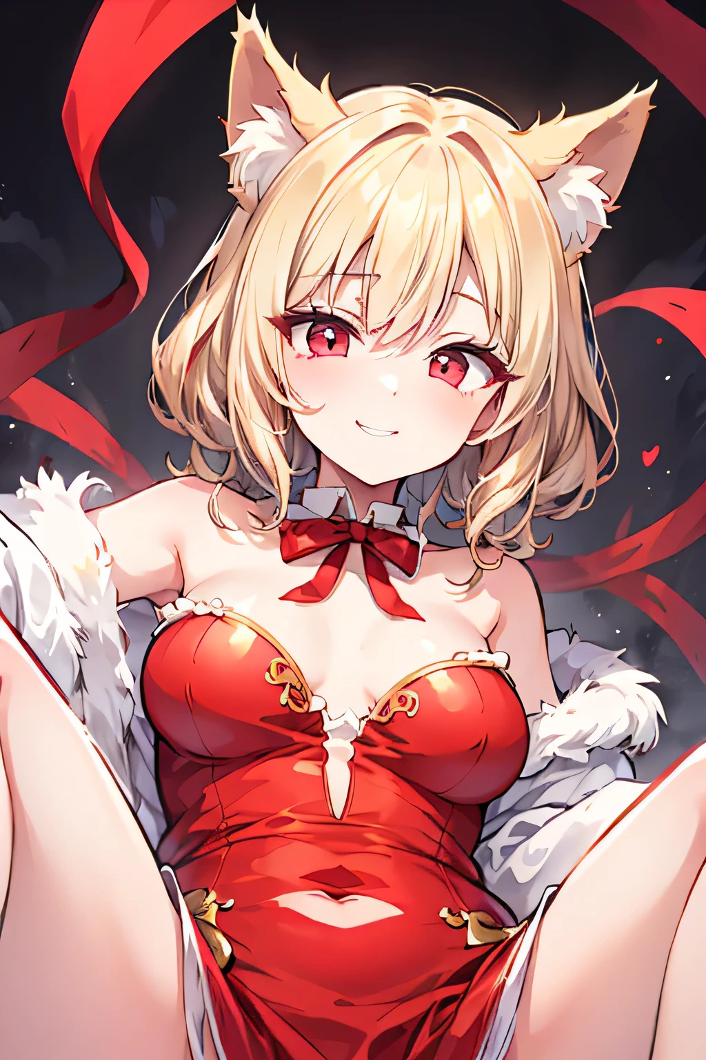 score_9, score_8_up, score_7_up, score_6_up, uncensored, artoria pendragon (lancer alter) (fate), sillver hair, braid, tiara, yellow eyes, BREAK (masterpiece:1.2), best quality, high resolution, (detailed eyes:1.3), perfect lighting, (perfect hands, perfect anatomy), large breast, gloves, thighhighs, elbow_gloves, white_legwear, 1girl, cleavage, thighs, hood, swimsuit, red_footwear, blush, christmas, smile, bikini, looking_at_viewer, red_gloves, character_doll, fur_trim, striped, thick_thighs, sack, ribbon, bare_shoulders,