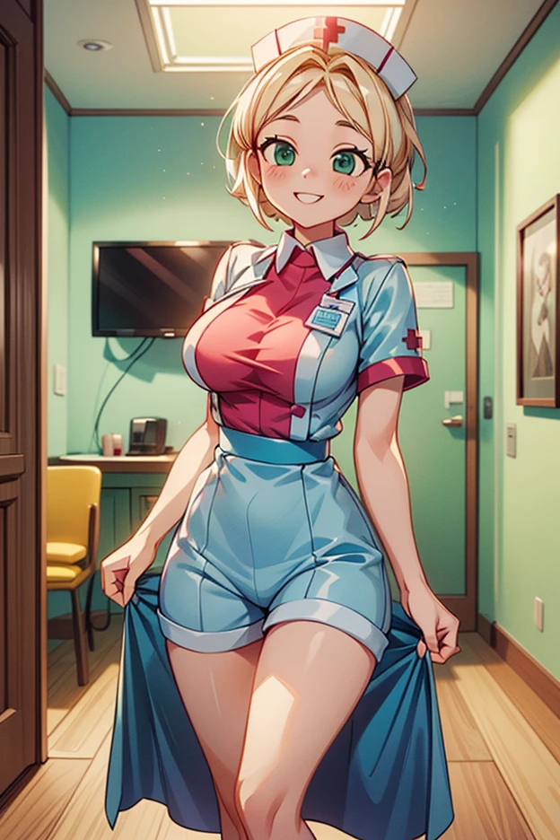 ((ultra quality)), ((tmasterpiece))((blonde woman, hairlong)), Beautiful cute face, beautiful female lips, charming beauty, ((Kind expression on his face)), seductively looking at the camera, slightly closed eyes, ((Skin color: white)), Body glare,((detailed beautiful female eyes)), ((big blue eyes)), beautiful female hands, ((perfect female figure)), ideal female body shapes, Beautiful waist, nice feet, big thighs, Beautiful butt, ((Subtle and beautiful)), stands seductively leaning on the table, ((dark blue jumpsuit, with sexy neckline)) background: workshop, ((Depth of field)), ((high quality clear image)), ((crisp details)), ((higly detailed)), Realistic, Professional Photo Session, ((Clear Focus)), ((cartoon)), the anime, NSFW, massive vaginal, visible genitals, huge pussy lips, can really see the vagina lips bust through the bodysuit