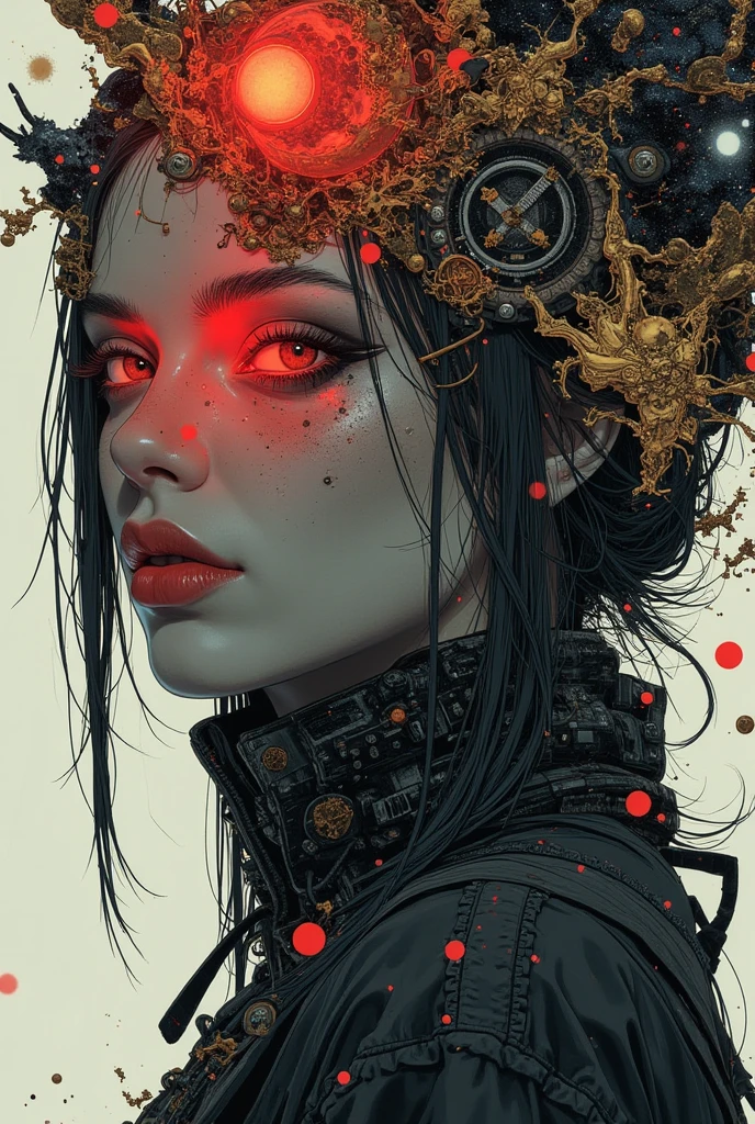 goth labyrinth, digital painting, beautiful intricate body paint, maze patterns, optical illusion, half grin, glass, cute, delicate, translucent, punk rock, 8k, trending, red black