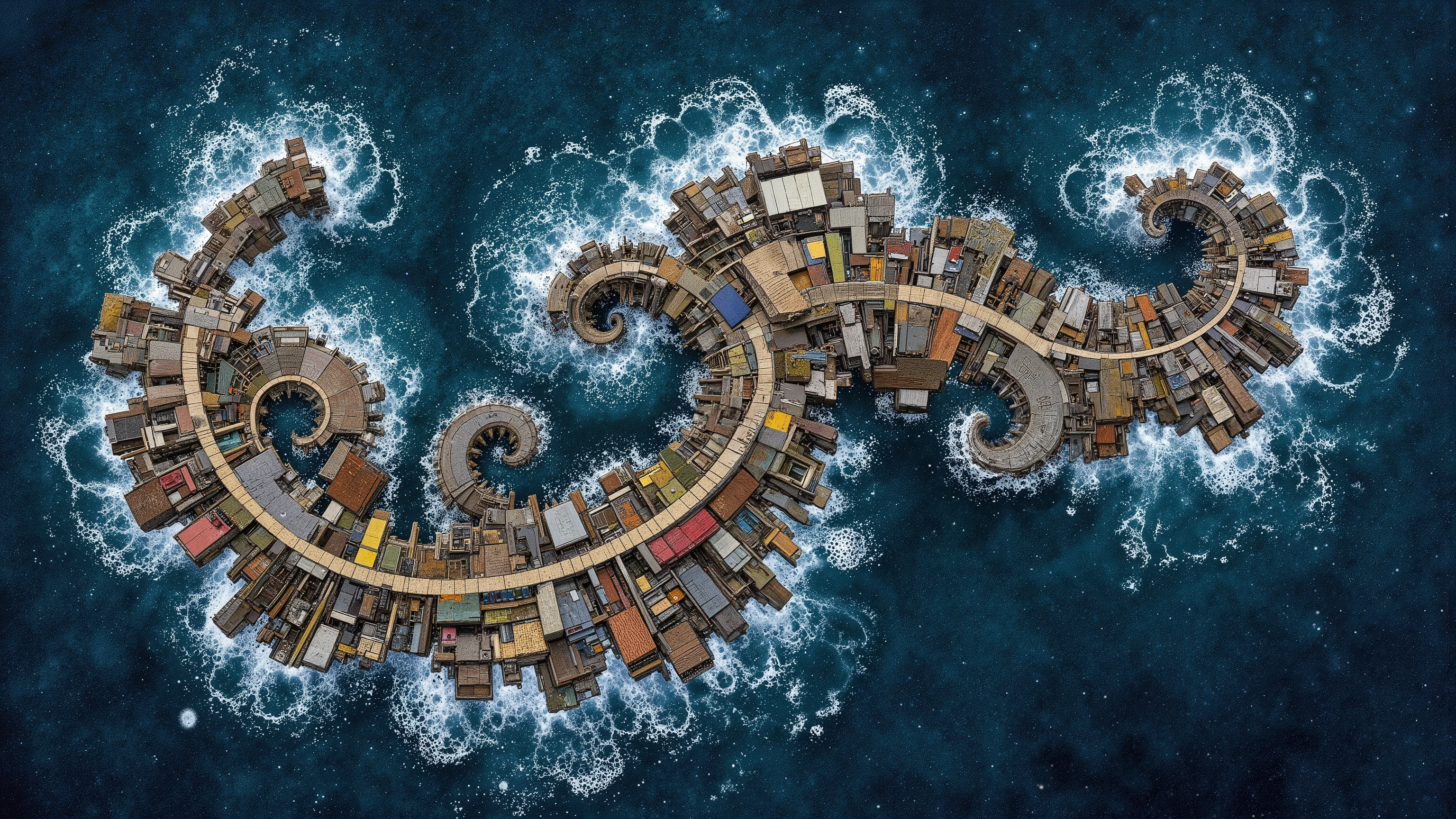 
Ultra-wide fractal seascape shot on Hasselblad X2D 100C with XCD 21mm lens at f/8, 21:9 aspect ratio


[Endless Fibonacci spirals emerging from turbulent foam] forming fractal coastline where [13 primary spirals dominate foreground] with [144+ dissolving into atmospheric perspective], each spiral path containing:


0-21 progression markers as dimensional objects: 0=Raw material (wood block/clay lump/musical staff) 1-2=Basic oppositions (parallel planks/primary colors/whole notes) 3-5=Structural foundations (triangles/chords/equations) 8=Complete unit (cabinet/octave/cube) 13=Functional complexity (armoire/symphony/engine) 21=Architectural mastery (house/opera house/skyscraper)

    Foreground Spirals: Crisp 8K detail on woodworking(13), music theory(13), mathematics(13)

    Midground: Semi-transparent astronomy(21), painting(21), engineering(21)

    Background: Abstract impression of 55+ domains as glowing spiral outlines


    Ghostly translucent domains (botany/linguistics/culinary arts) dissolving into sea foam at spiral peripheries, their 0-21 sequences frozen at stage 8-13


`Baroque chiaroscuro meets surrealist precision:

    Mastery peaks (stage 21) glow with warm golden hour light

    Early stages (0-5) use cool metallic reflections

    Sacrificed domains lit by melancholic blue moonlight`

    Recursive pattern: Each spiral contains miniature versions of all others in its structure

    Fibonacci grid: Wave crests follow 1.618 spacing, foam bubbles as golden ratio ovals

    Progression markers: Modular Brutalist tiles sized to Fibonacci sequence (1x1, 1x2, 2x3, etc)

Domain	Stage 0	Stage 5	Stage 13	Stage 21
Woodworking	Rough lumber	Dovetail joint	Heirloom cabinet	Timber-framed home
Music	Single note	Pentatonic scale	Jazz quartet arrangement	Symphonic orchestration
Mathematics	Counting pebble	Algebraic equation	Topological proof	Universe-scale simulation
