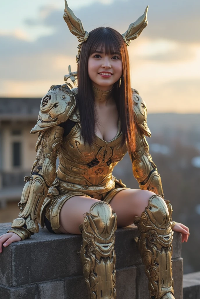 hxarmour,1girl,(dark orange armour:1.3),moutain,Crossed legs,<lora:HXarmour_014:0.7>,, ultra-detailed,extremely delicate and beautiful,(by exquisite colors block),masterpiece,best quality,unreal engine 5 rendering,movie light,movie lens,movie special effects,detailed details,HDR,UHD,8K,CG wallpaper,