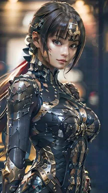 (Realistic:1.3), finely detailed, quality, Rembrandt lighting, (Masterpiece:1.2), (Photorealistic:1.2), (Best quality), (Detailed skin:1.3), (Intricate details), Dramatic, Ray tracing, 1girll, Japanese girl, Black shoulder-length hair, hair with bangs, Aloof, 2, Medium breasts, egyption, Short dress, bastet, Futuristic, Android, Shoulder armor, upper armor, Full armor, Mechanical arms, new tokyo, Cyberpunk, Neon lights, (Vibrant colors), rain, water, Wet, Puddles, (midnight, Cowboy shot),, ((huge perky breasts, thick thighs, deep cleavage 1.8))((closeup))(on knees, kneeling, spreading legs wide open, hands in hair, pov from above,
