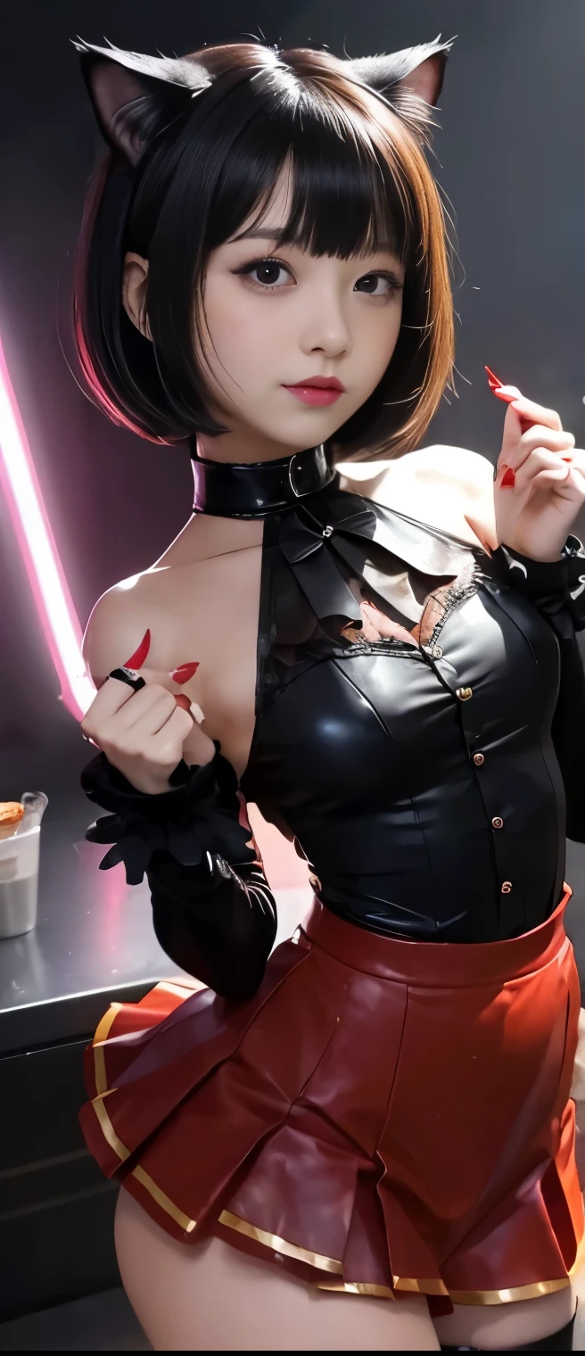 NSFW,masutepiece、4K、awardwinning photo、ighly detailed、astonishing、fine detailed、Ridiculous、extraordinarily detailed woman、extremely detailed eye and face、Dazzling eyes、wearing corset,Wearing a black garter belt and stockings,((((Spread your legs)))),squatt,(((Super small breasts)))、Slender Abs: 1.2, ((layered cut)),((small tits: 1.5)), Very fine face and skin texture, Fine eyes, Double eyelids very short hair, Very sexy red outfit、Sticky tongue, Vaginal orchid, Vaginal discharge, Squirting, Photo 4 Kodak Portra 400 camera F1。6 colorful lenses、ultra realistic textures、Dramatic lighting Unreal Engine Art Station Cinestar 800 Trend、heel、Tungsten light on stockings