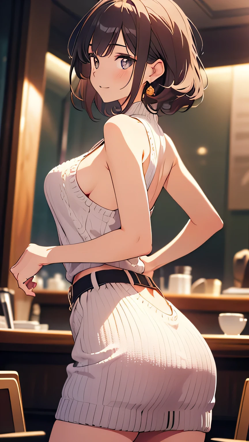 top quality、 Hi-Res、( high image quality:1.2)、 Masterpiece、 detailed background 、( beautiful face down to the smallest detail:1.2)、( Highly Detailed Face:1.4)、age beauty、 huge breasts、 anatomically correct、 perfect body line 、 attractive butt to nail、Attractive thighs、Bright-colored hair、 Shiny Stockings 、 big smile 、 dynamism 、 highlight breasts、 sleeveless、
( Beautiful woman in a dancing knitted dress :1.5)、
( Close-up from a low angle that emphasizes the buttocks :1.5)、
Super close-up from directly below、Sexy Sheer High Legs 、 armpits、 Beautiful scene like a scene from a movie 、 Contrast between warm knits and bold silhouettes 、Club lighting 、 sleevelessのタイトなニットワンピースがしなやかな動きに合わせて微かに揺れる、 Soft fabric traces the lines of the body from shoulder to arm every time you dance 、Skin on her back is glossy 、 long boots、 long knit dress、Waist mark with belt 、large earrings 、 necklace、 very beautiful