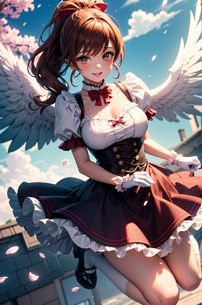 Highest quality,Highest Resolution,Beautiful girl with angry face in maid leotard,Frills,High leg,(((Floating in the air))),Halo,universe,Milky Way,meteor,Very beautiful eyes,(((White angel wings on the back))),whole body,long hair,(((Shoot a bow))),Knee-high stockings,Floating in the air,