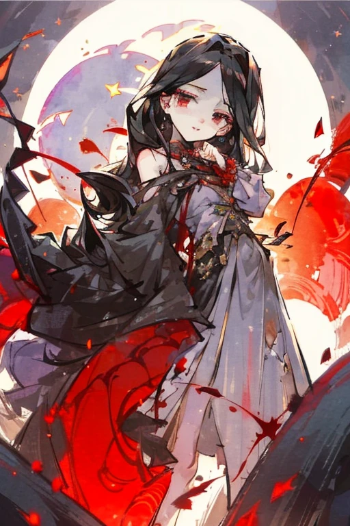 (((masterpiece))),best quality, illustration,beautiful detailed glow,detailed ice,beautiful detailed water,red moon, (magic circle:1,2), (beautiful detailed eyes),expressionless,beautiful detailed white gloves, own hands clasped, (floating palaces:1.1),azure hair,disheveled hair,long bangs, hairs between eyes, dark dress, (dark magician girl:1.1),black kneehighs, black ribbon,white bowties,midriff,{{{half closed eyes}}},,big forhead,blank stare,flower,large top sleeves,