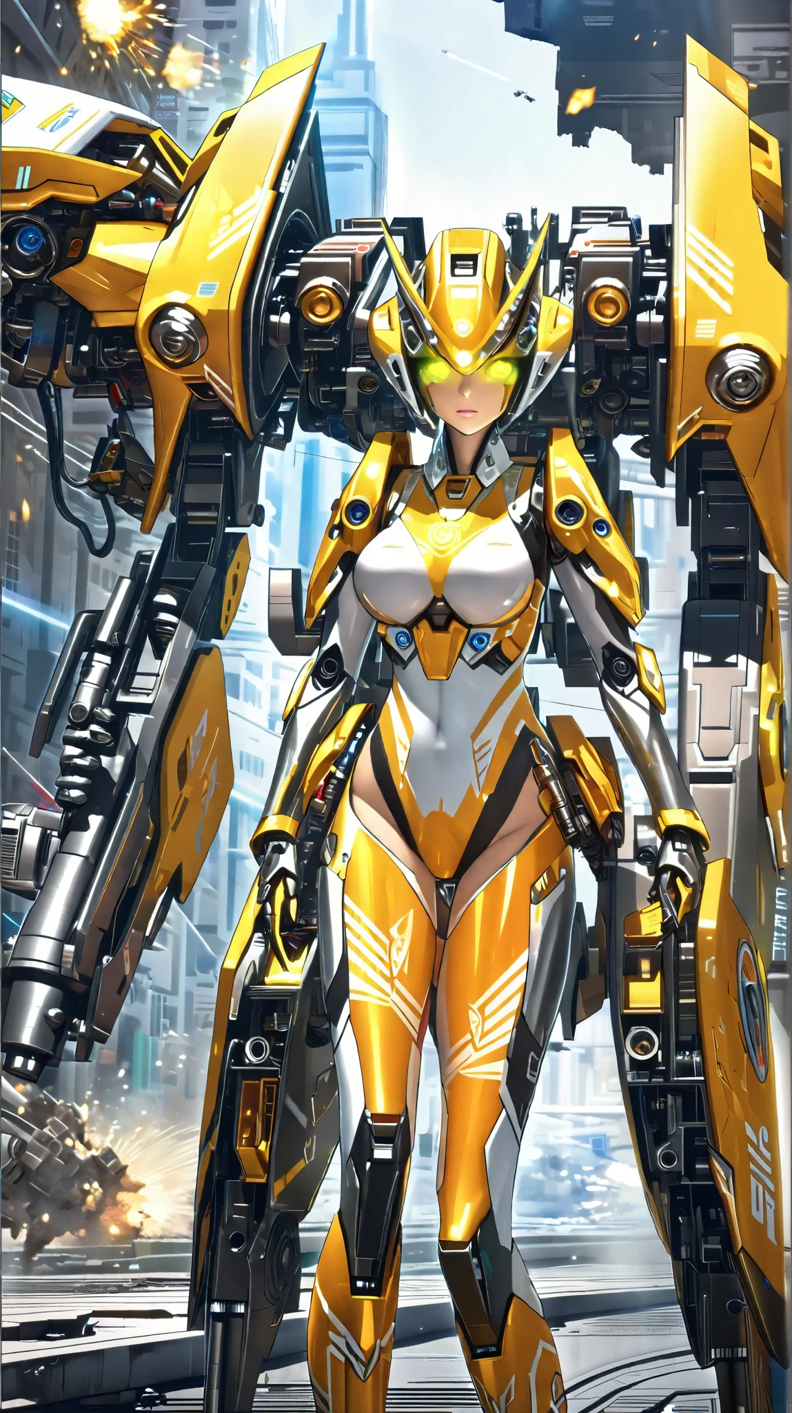 a close up of a woman in a yellow and black outfit, best anime 4k konachan wallpaper, cyberpunk bee, mechanized valkyrie girl, biomechanical oppai, human structure bee concept art, extremely detailed artgerm, based on bumblebee, cyborg wasp, anime style 4 k, oppai cyberpunk, insect trainer girl, bumblebee