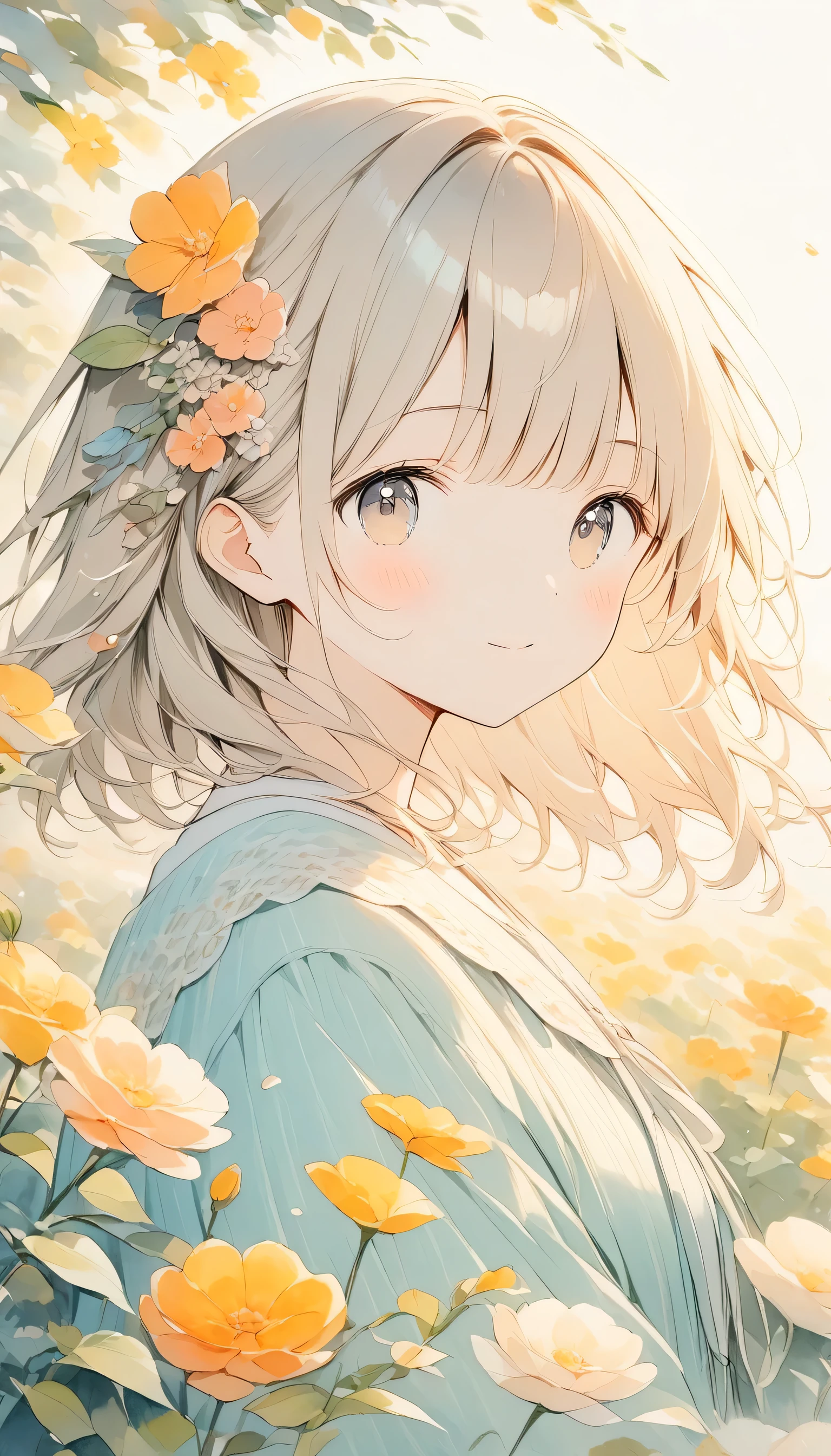 pale colour、watercolor painting,2.5D,#SDXL、One Girl,cute、Soft color artwork、Warm, antique colors