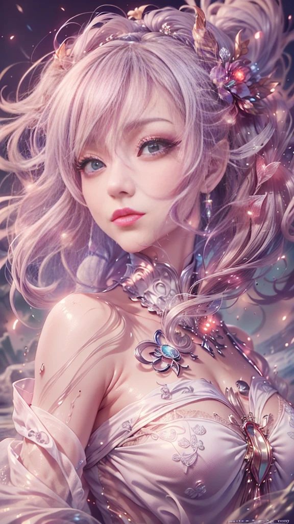 A girl is floating on the moon wearing a pink dress --auto --s2