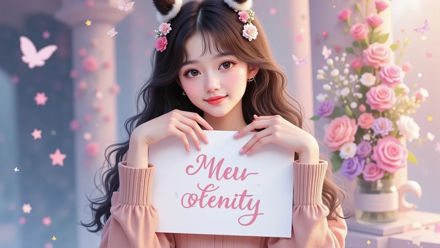 (best quality, masterpiece:1.3), 1girl, curly hair, wavy hair, on bed, pajamas, happy, smile, blush, pose, sun, looking at viewer,