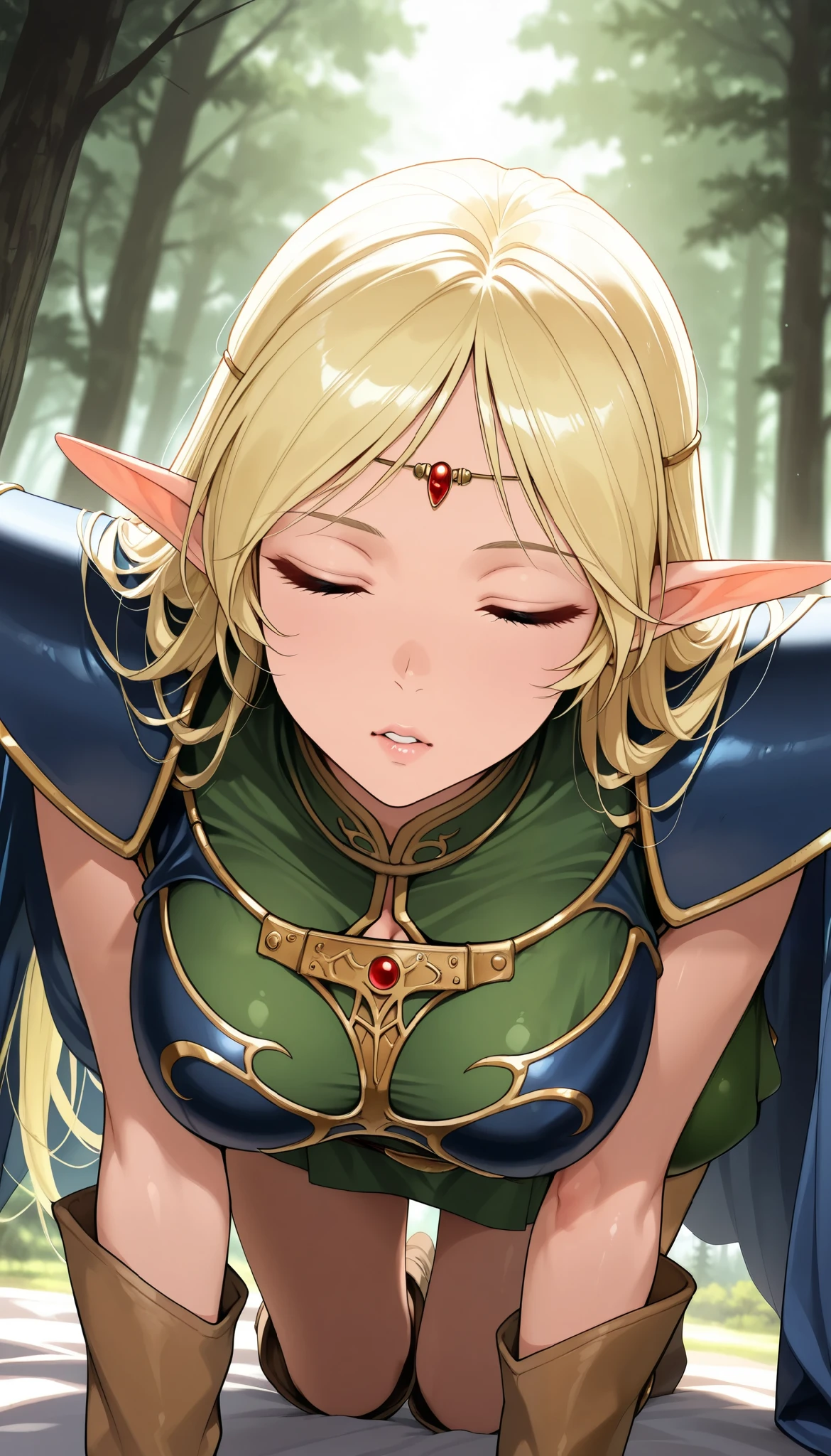 a beautiful high elf girl, 1girl, detailed face, beautiful detailed eyes, beautiful detailed lips, long eyelashes, elegant hairstyle, pointed ears, high fantasy character, ornate dress, intricate jewelry, glowing aura, magical forest background, warm lighting, cinematic composition, digital painting, fantasy art, detailed environment, photorealistic, 8k, high quality, masterpiece