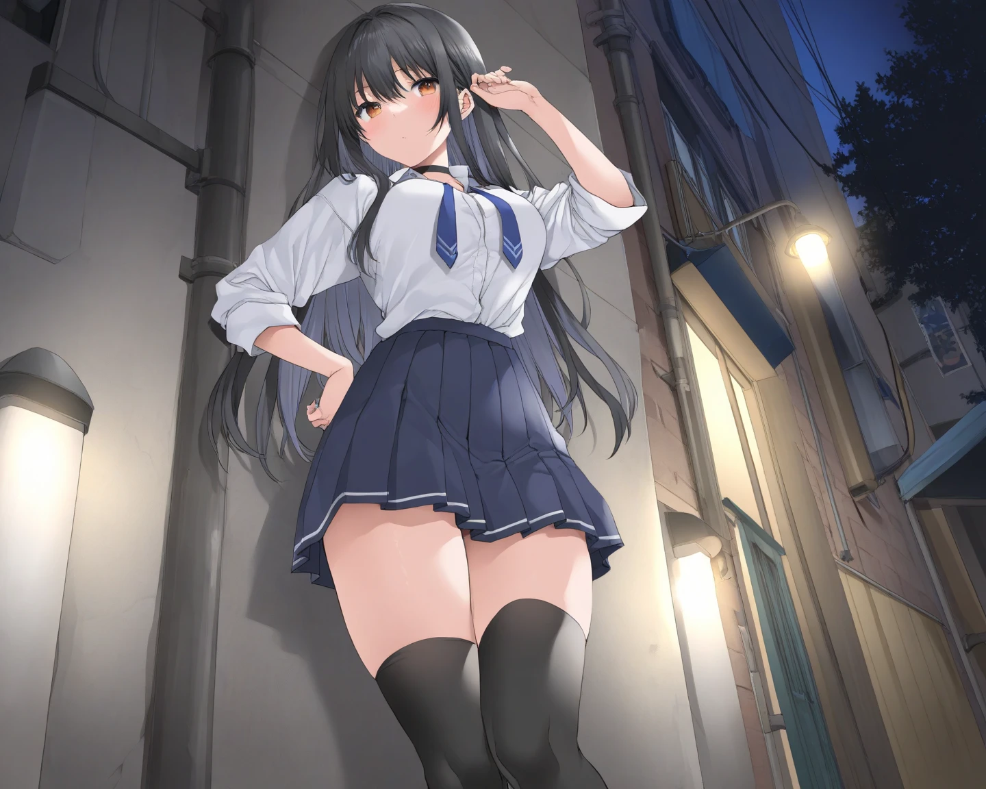 roxymigurdia, roxy, ahoge, black ribbon, blue eyes, blue hair, braid, hair between eyes, hair ribbon, long hair, twin braids, very long hair,
BREAK black legwear, black skirt, capelet, jacket, brown jacket, long sleeves, miniskirt, open clothes, open jacket, pleated skirt, skirt, white capelet, white footwear, white jacket,
BREAK looking at viewer,
BREAK outdoors, city,
BREAK (masterpiece:1.2), best quality, high resolution, unity 8k wallpaper, (illustration:0.8), (beautiful detailed eyes:1.6), extremely detailed face, perfect lighting, extremely detailed CG, (perfect hands, perfect anatomy),(white panties:1.5), (skrit lift:1.5), standing, small breasts, (short, tiny, little:1.5), blush, embarrassed,from below, cowboy shot, dutch angle