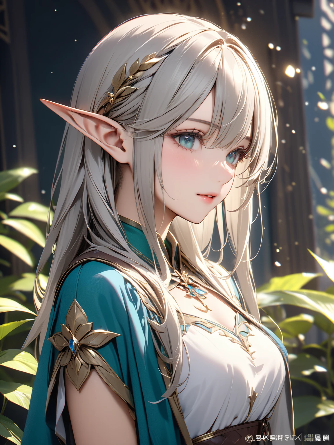 ((highest quality)),(ultra high resolution),(Super detailed),(detailed description),((best CG)),(best work of art),super precision art,amazing drawing art,(Fantasy art with precise details:1.5), (female elf:1.6),Finely detailed leather armor:1.7,elaborately crafted circlet:1.8, She stands by the riverside in the meadow where the wind is blowing, looking at you and smiling.。The soft sunlight surrounds her。I can see the little birds flying around energetically.。
