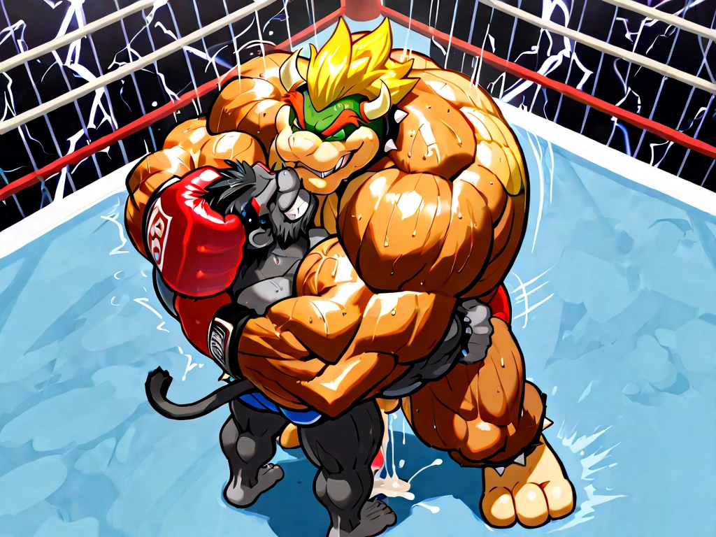 Duo male fighters(Green gator vs Green gator, handsomes, perfect eyes, Thick eyebrows), beso gay((Cuddling lying down embraced in a boxing match, back perspective)(cuddling body frottage)), hot(Full body, shirtless), handsomes(They are handsomes, correct anatomy), musculosos(Big muscle bodies, Six packs, muscle abs, big pecs, muscle legs, muscle backs), sweaty(very sweaty wet bodies), tatuajes(they have tattoos), Angry(They have an angry expression), Boxing gloves(They both are wearing boxing gloves), boxers(They are wearing shorts boxers), Hight resolution