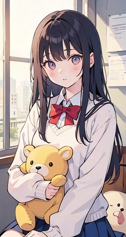 Highest quality,Ultra-wide angle composition、Elementary school girl Sweaty face cute short hair boyish My hair is wet with sweat Desk corner masturbation Panting Cute bear illustration panties