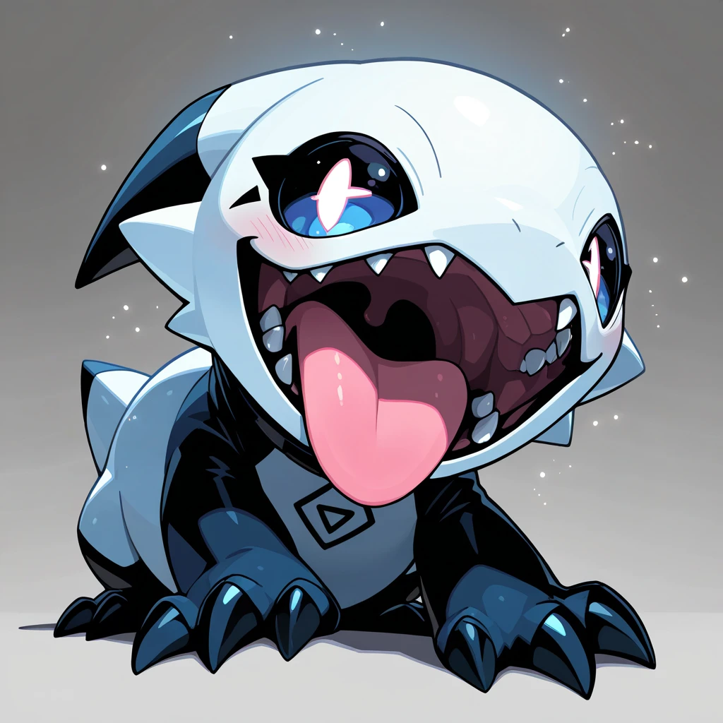 (masterpiece), best quality, solo, creature focus, toothy v-mon with white palette