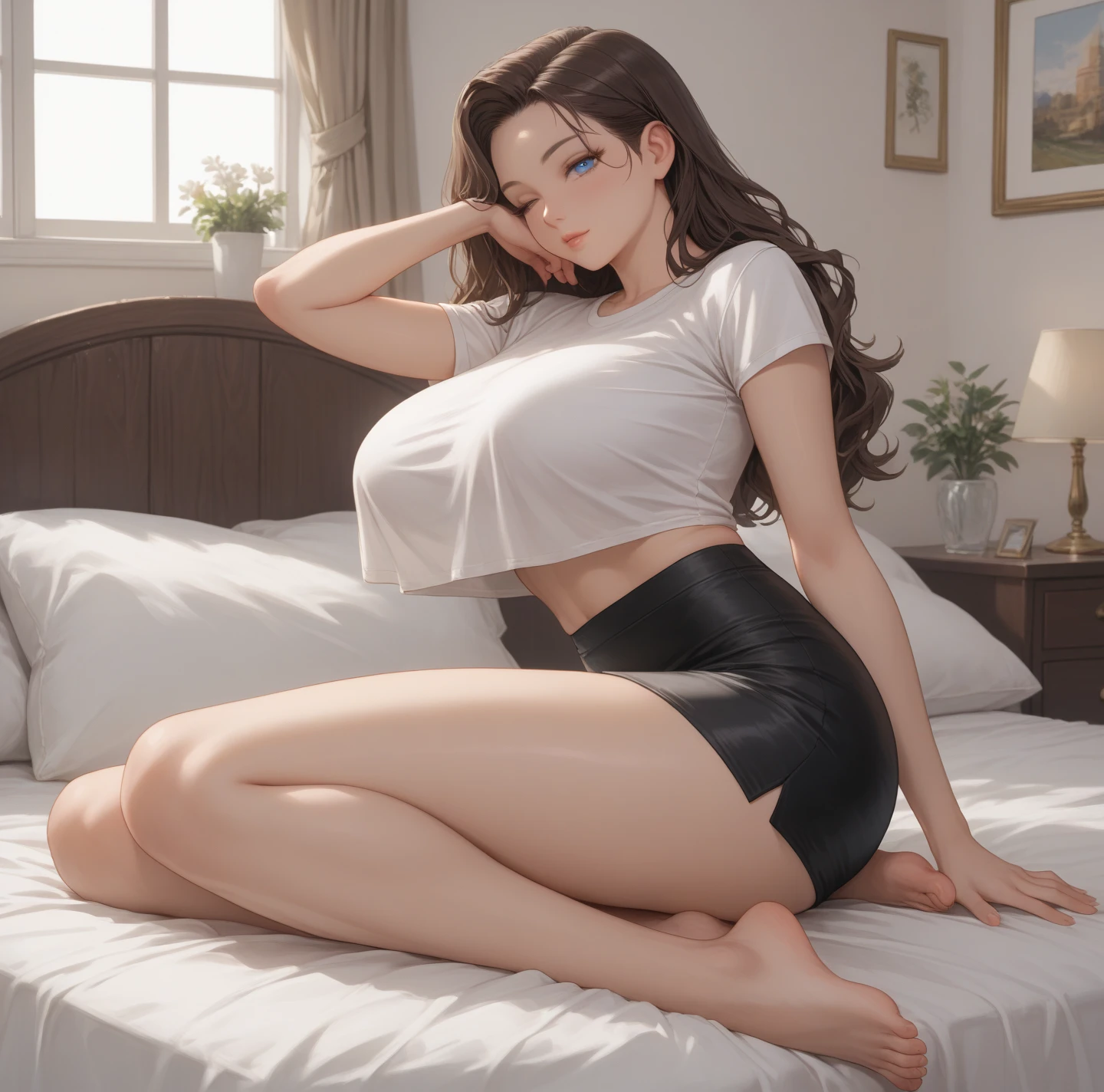 A dark-haired,bedroom,The shirt,huge tit,sleep,