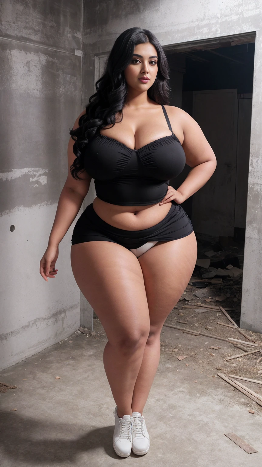 gorgeous curvy plus size Indian bengali actress ritavori , glowing eyes, wearing SHEIN Young Boy Spider Print Short Sleeve T-Shirt And Shorts Set With Bag Color: Red , covered Bust, parted lips, blushing cheeks, thick thighs, bigger waist, busty, curvy plus size body, full body, full body shot, head to toe view, smoothning burgendy color hair with pfrench braid hairstyle, hourglass body, curvy plus size body, smile face, bigger waist, busty, big hips, fleshy thighs, thick thighs, busty, full body view, ultra detail, high resolution, ultra detailed, best quality, amazing, top quality, extremely detailed CG unity 8k wallpaper, full body view, Tulum Ruins, Mexico: Ancient ruins overlooking the Caribbean Sea.