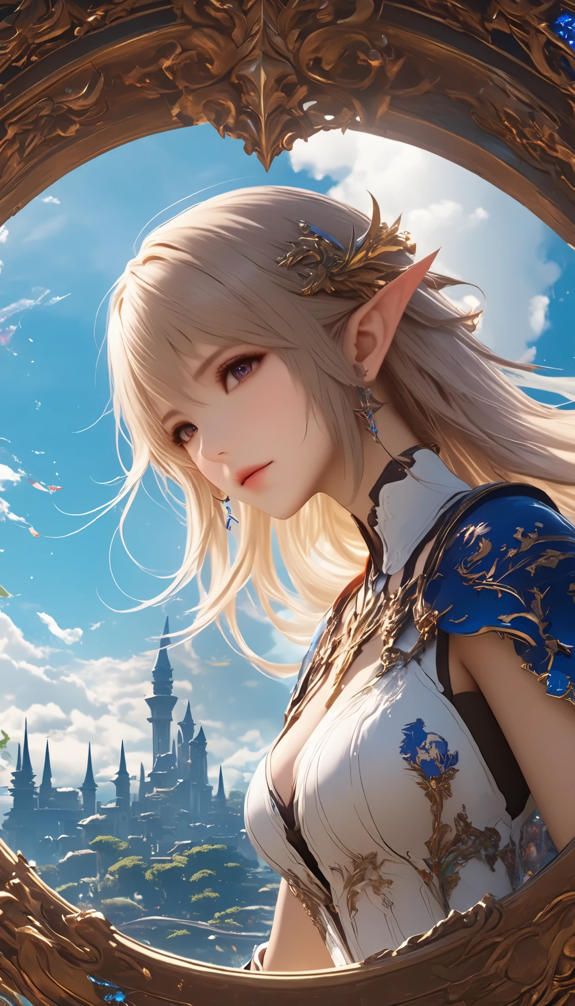 (8k, top quality, Masterpiece , Final Fantasy Style: 1.2),Atmospheric perspective, 8K, Very detailed, Accurate, Highest quality, masterpiece,タロットカード, エルフ